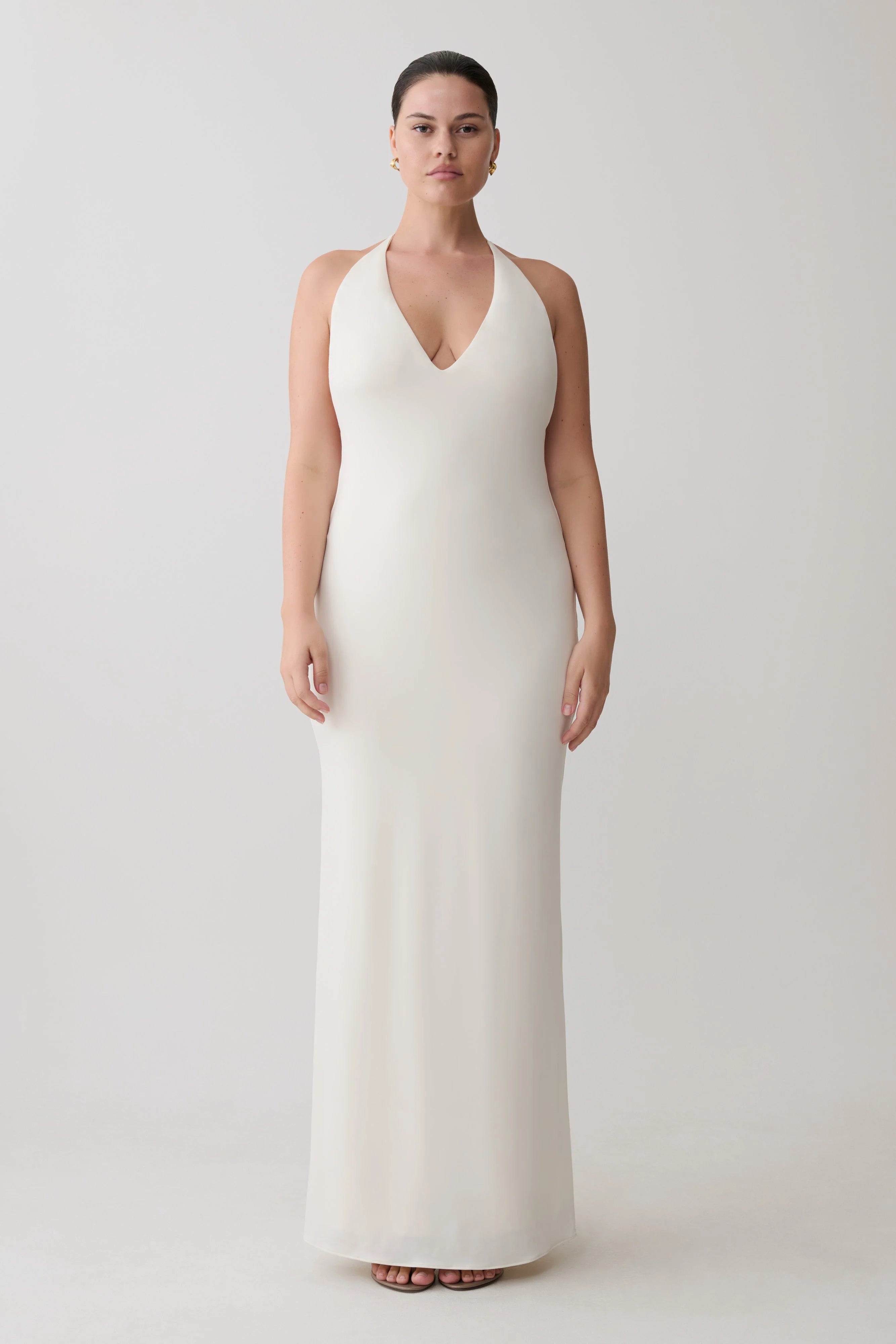 Hana Slinky Plunge Maxi Dress Ivory