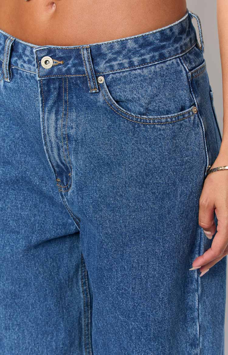Shes Yours Mid Wash Denim Wide Leg Boyfriend Jeans