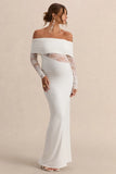 Artemisia White Bardot Neck Maternity Maxi Dress With Lace Detailing