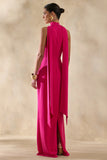 True Icon Hot Pink Satin High Neck Maxi Slip Dress With Sash