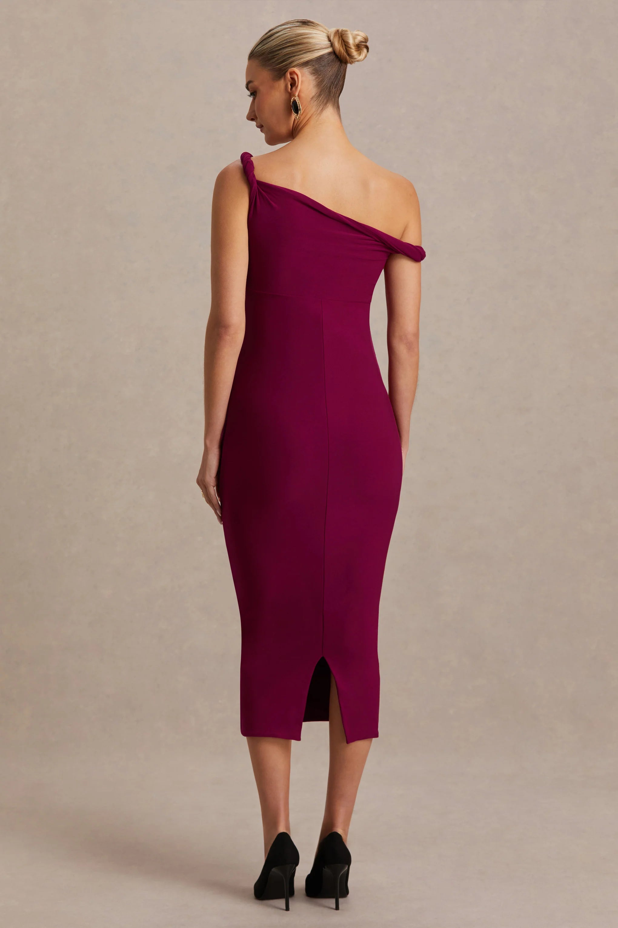Salome Burgundy Twisted Asymmetric Maternity Midi Dress