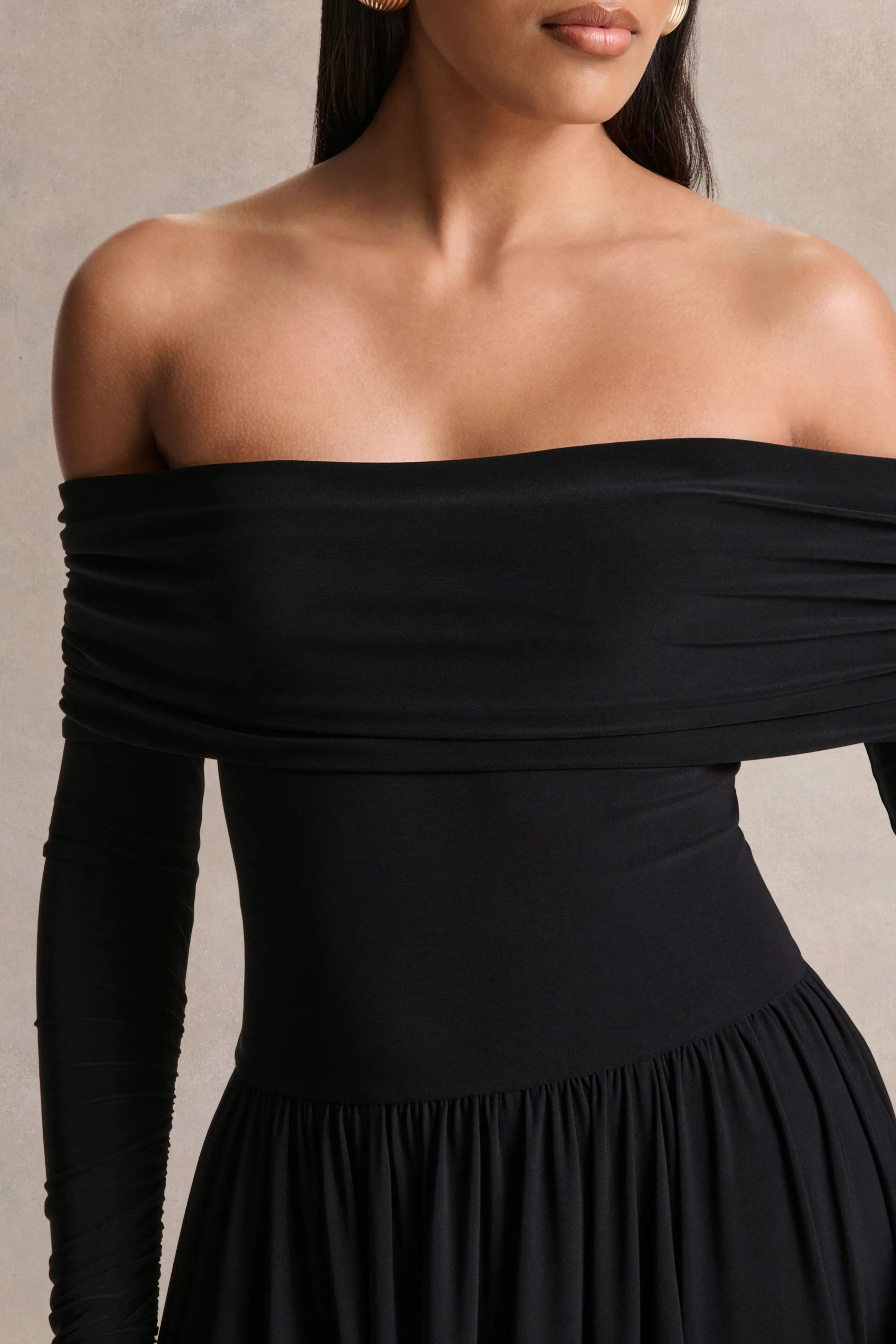 Saskia Black Bardot Neck Maxi Dress