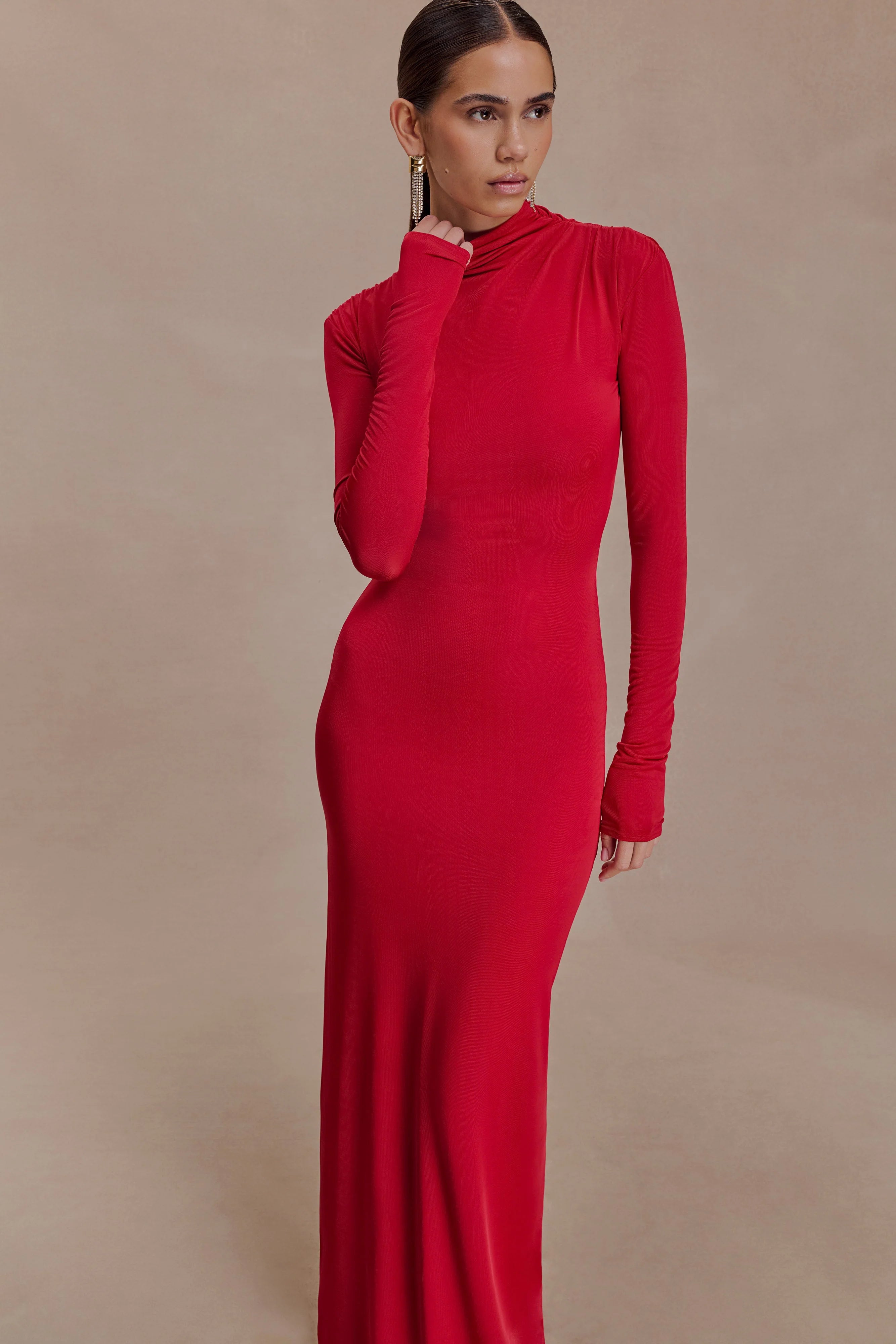 Kiyah Slinky Cut Out Maxi Dress Red