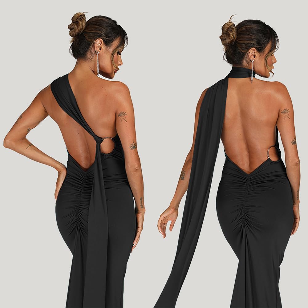 Women Sexy Backless Dress Bodycon Sleeveless Open Back Maxi Dress Formal Cocktail Wedding Guest