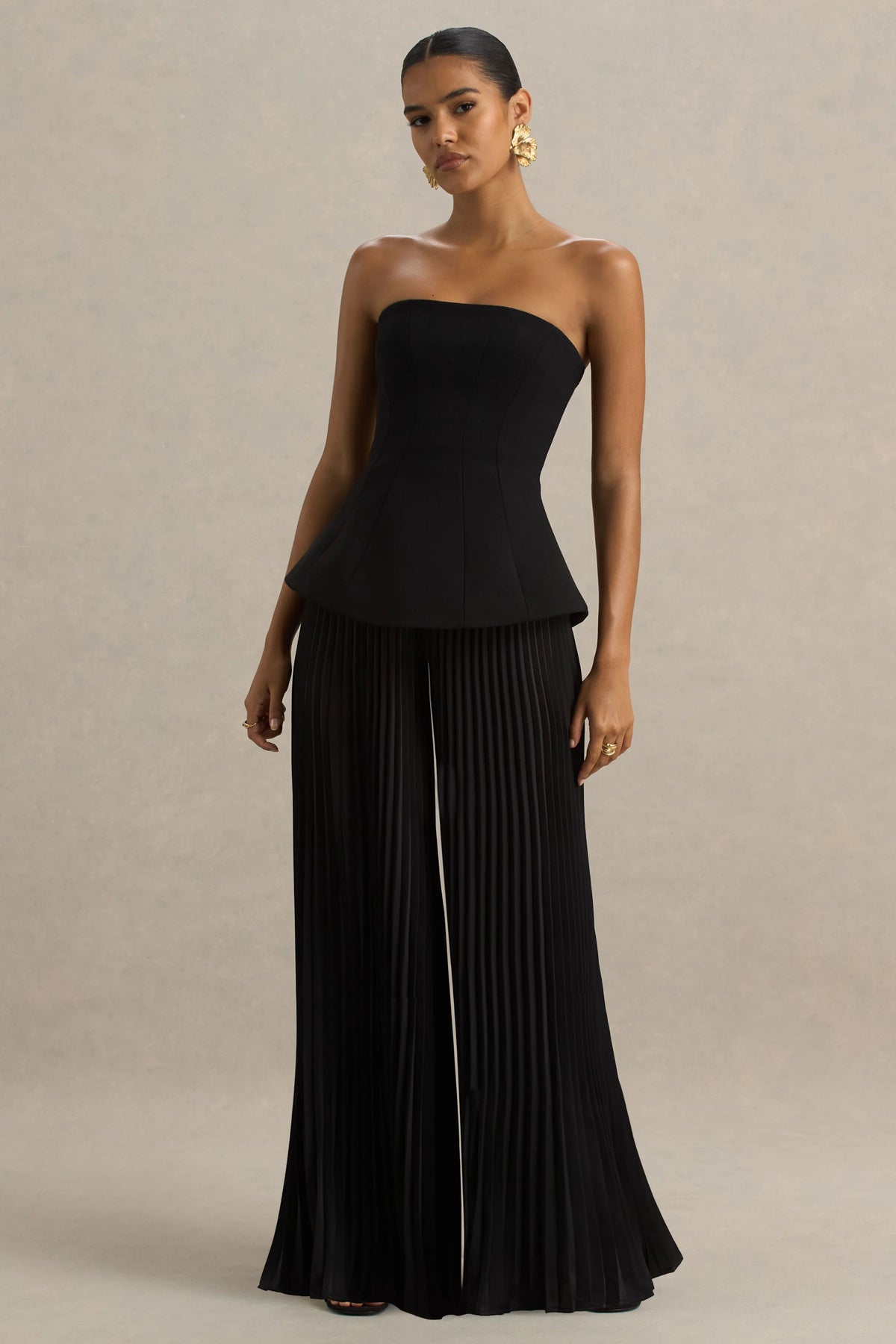 Feeling Good Black Bandeau Jumpsuit With Pleated Trouser