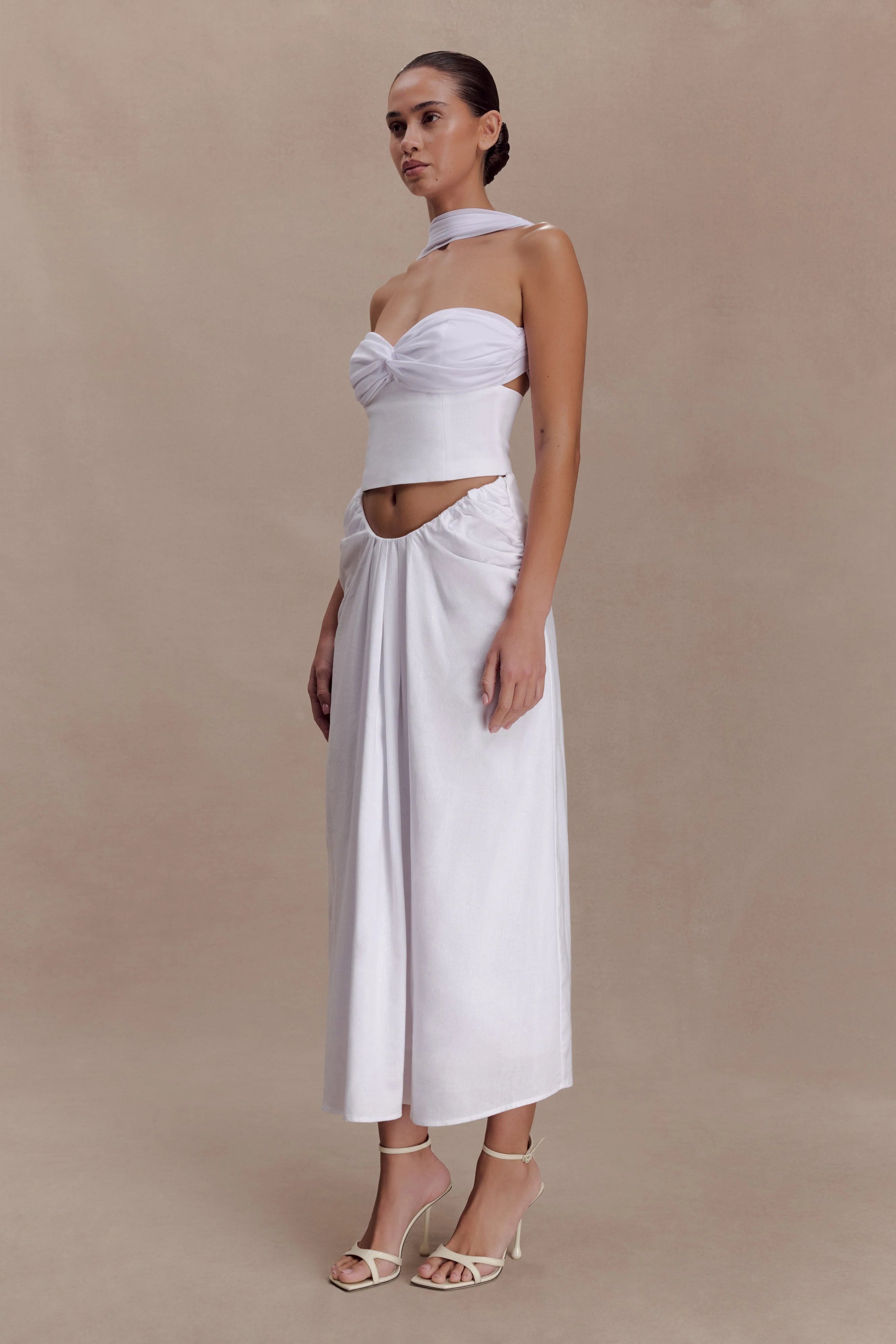 Talia Chiffon And Linen Halter Top White