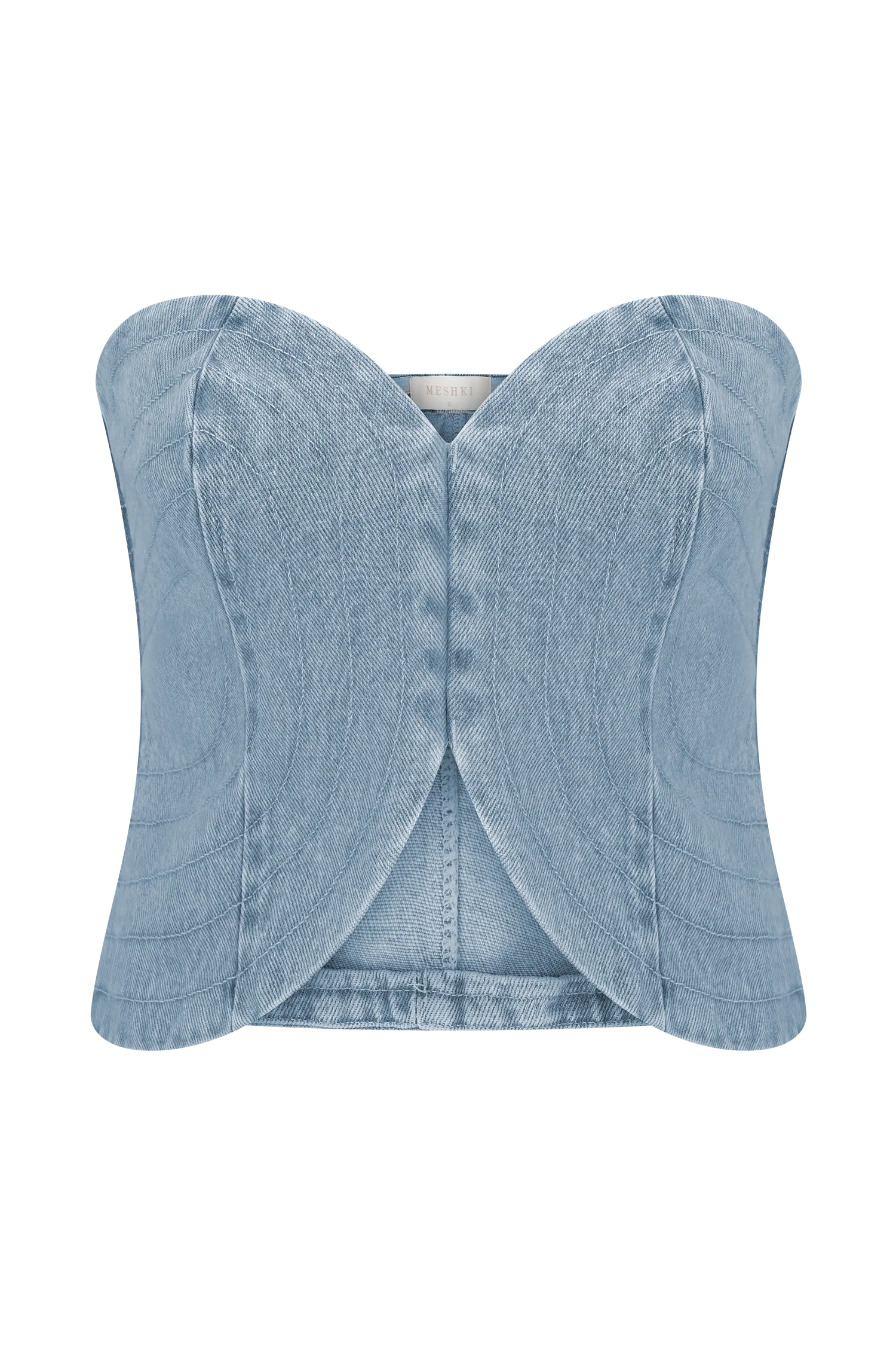 Tully Strapless Topstitch Denim Top 80S Blue
