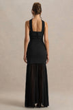 Jaquetta Black Belted Maxi Dress With Pleated Chiffon Skirt