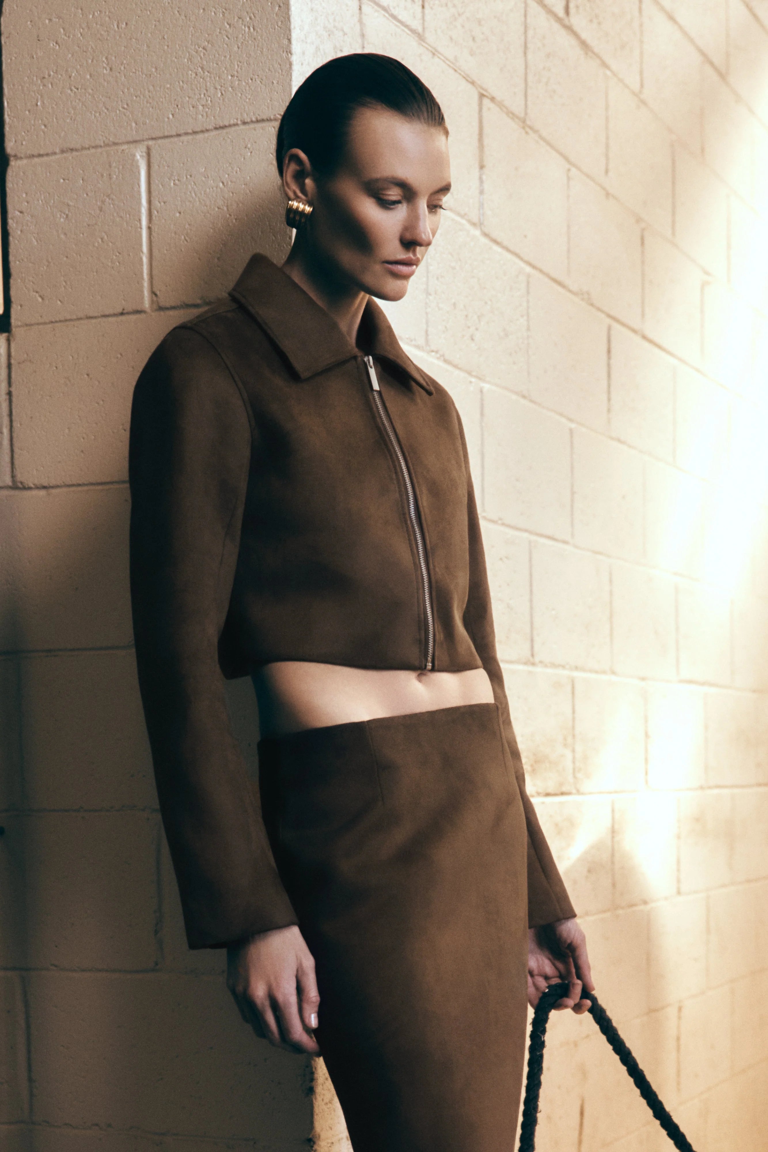 Hayes Faux Suede Collared Jacket Chocolate