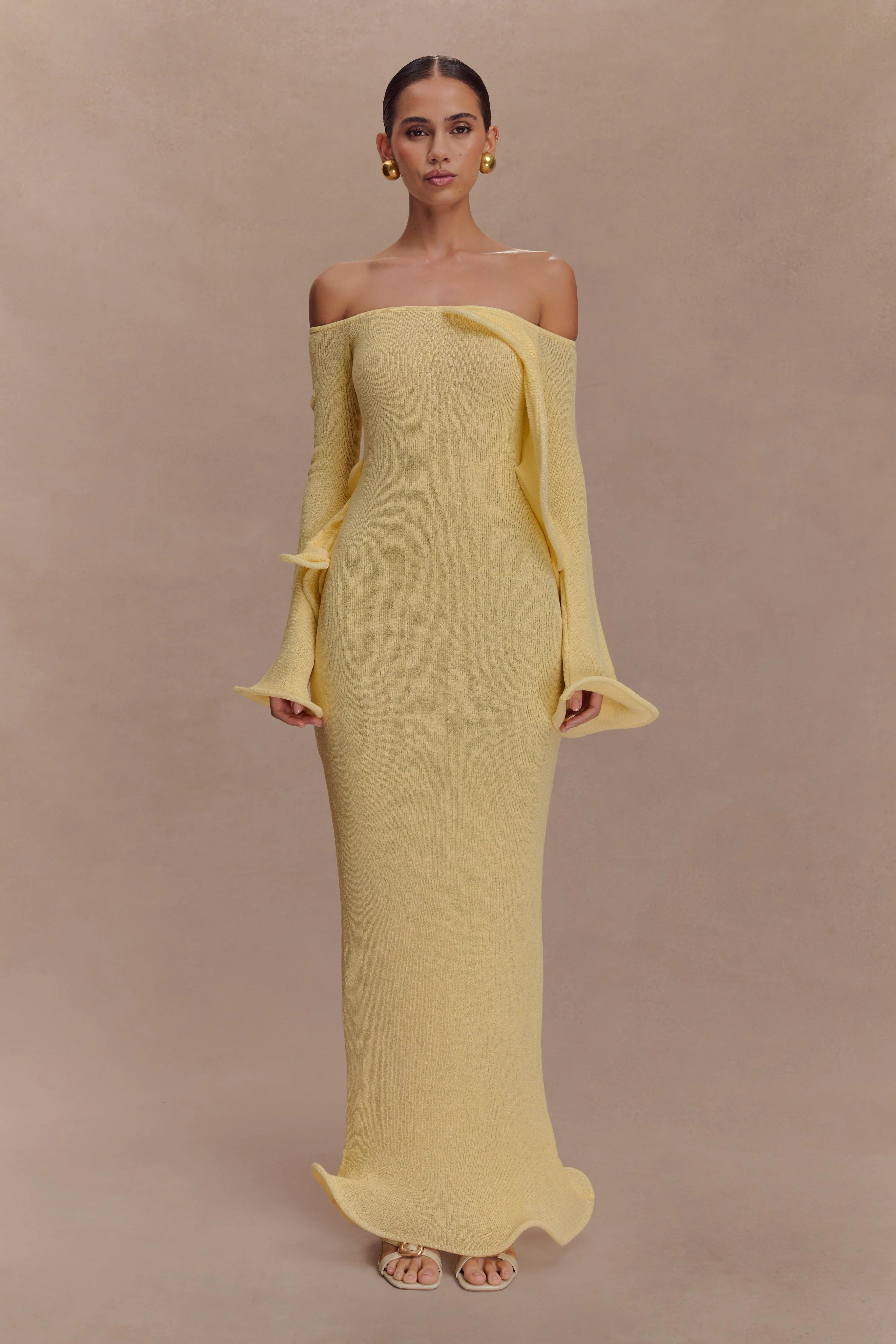Sandrine Off Shoulder Knit Maxi Dress Lemon