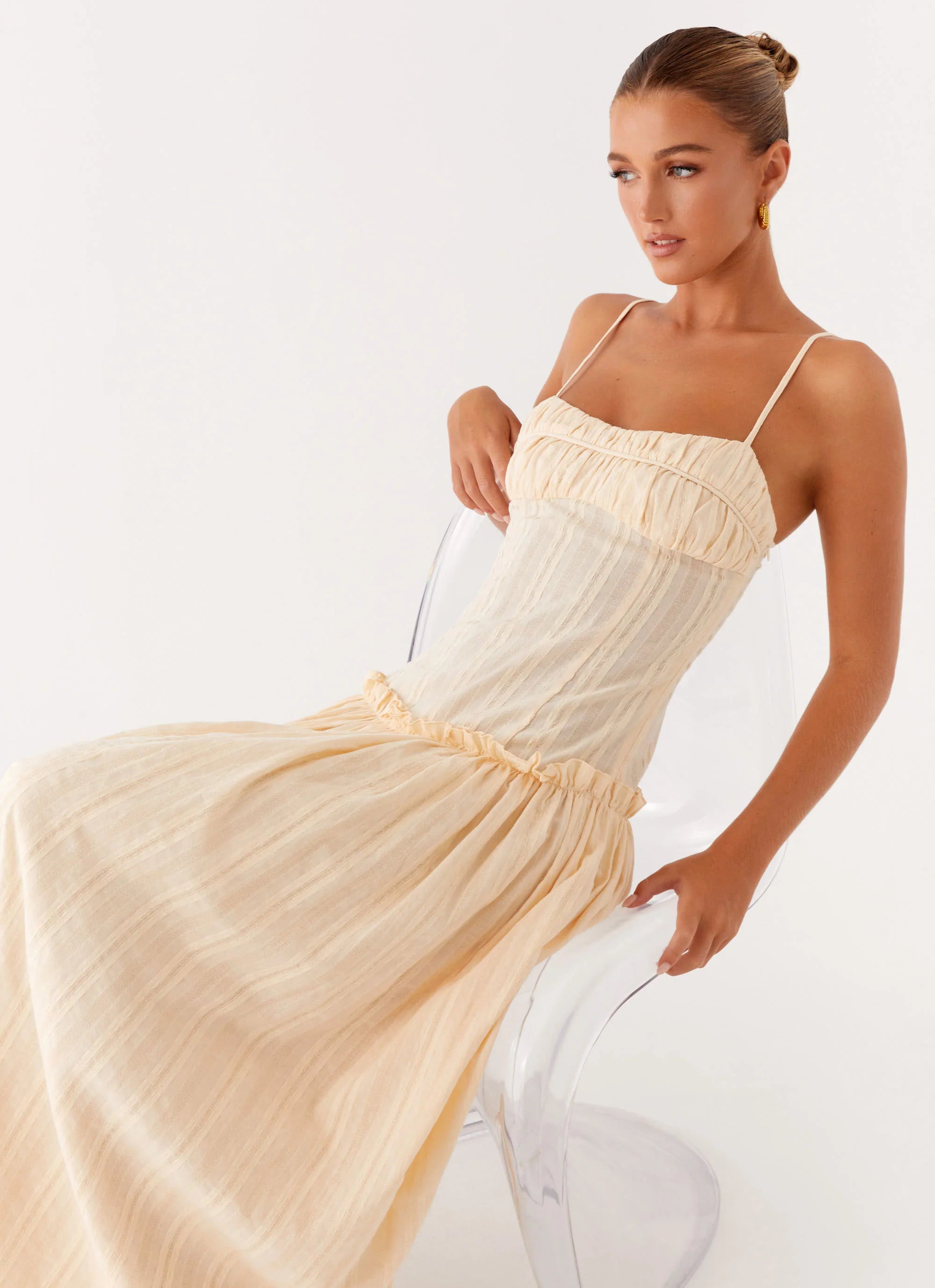 Jacinda Drop Waist Maxi Dress Cream