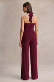 Gwen Burgundy High Neck Jumpsuit With Gold Detail