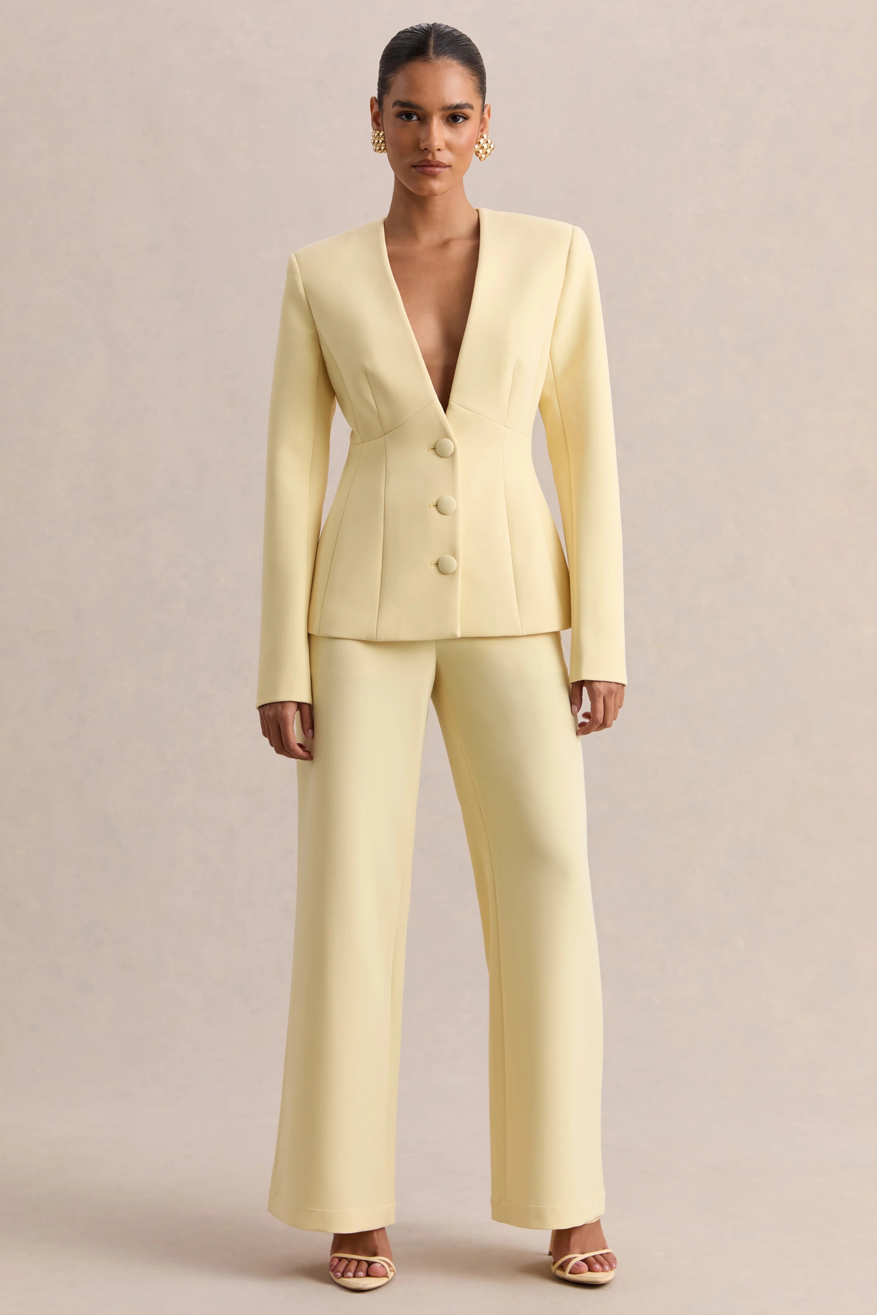 Rosalina Lemon Extreme Plunge Neck Tailored Blazer