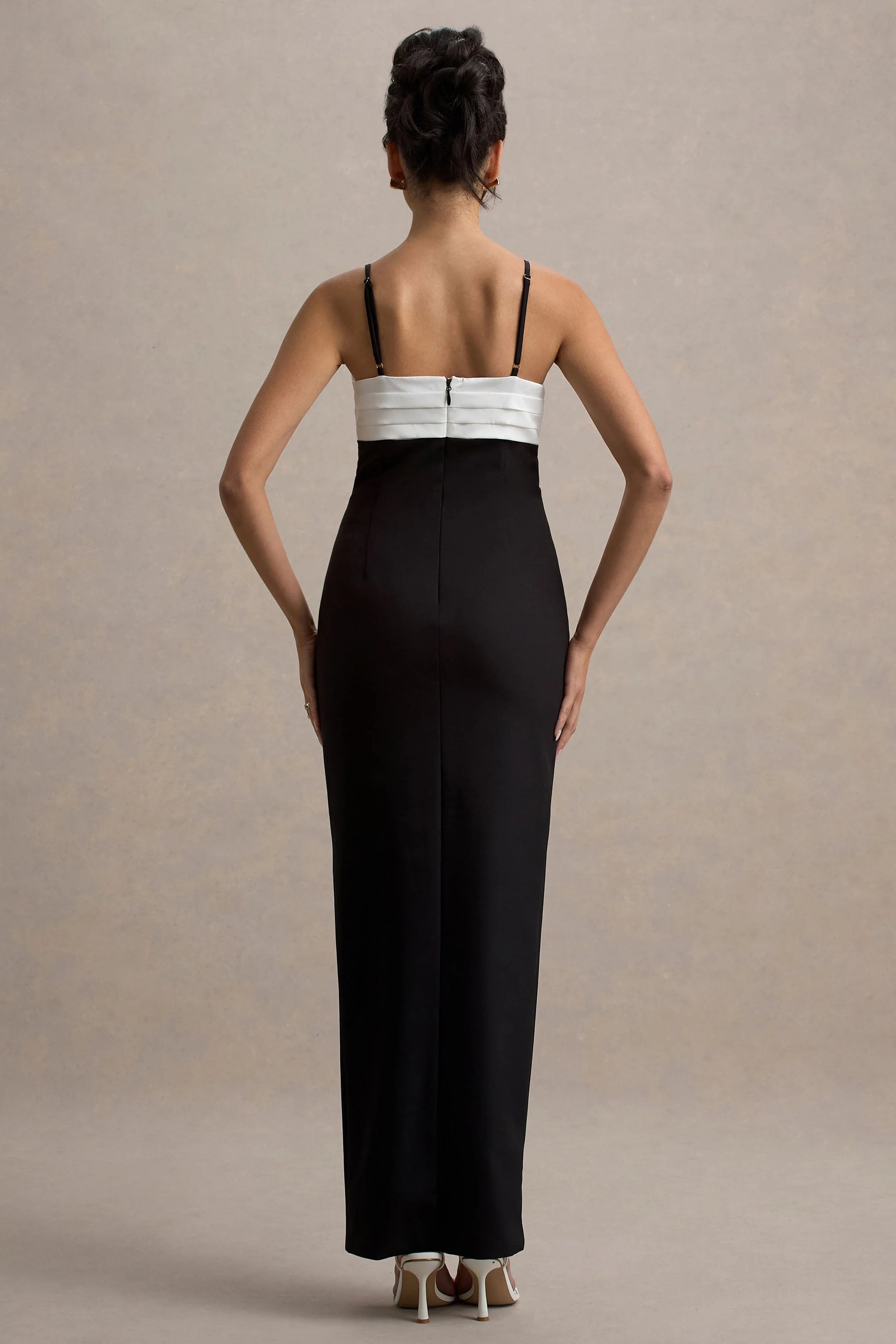 Rosalind Black White Strappy Tailored Maxi Dress With Split
