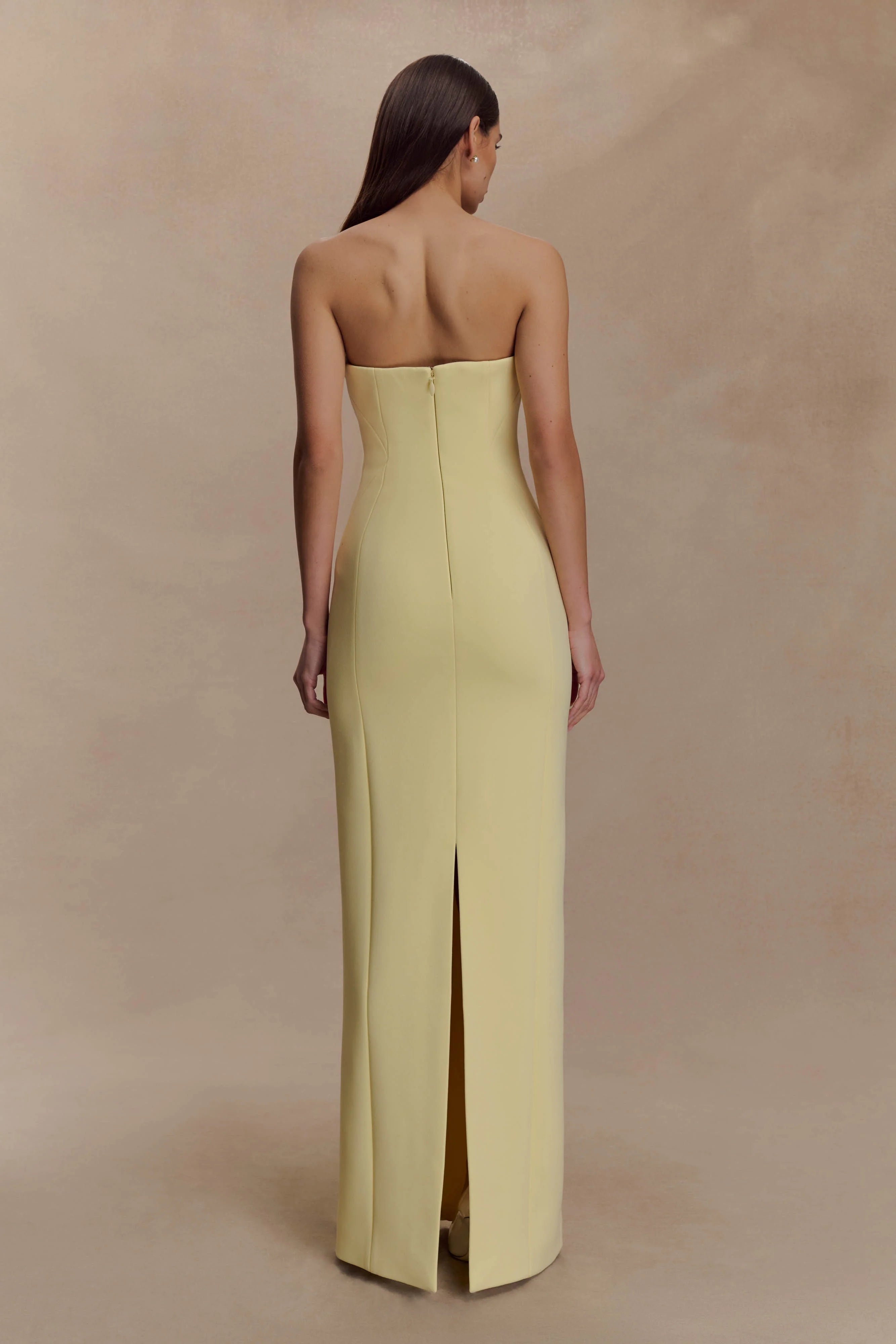 Kalila Strapless Crepe Maxi Dress Lemon