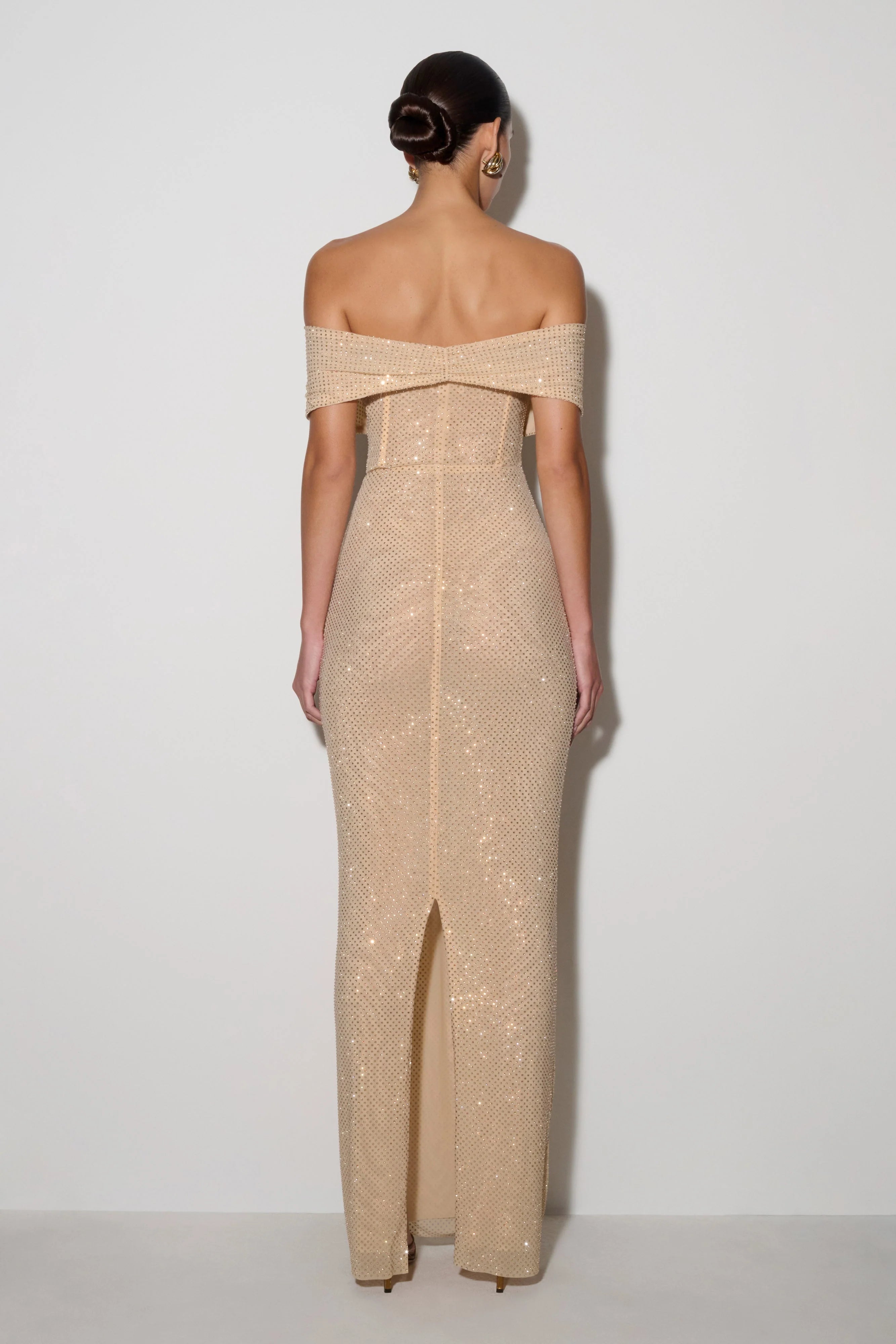 Phi Multi Wear Cowl Diamante Maxi Dress Gold