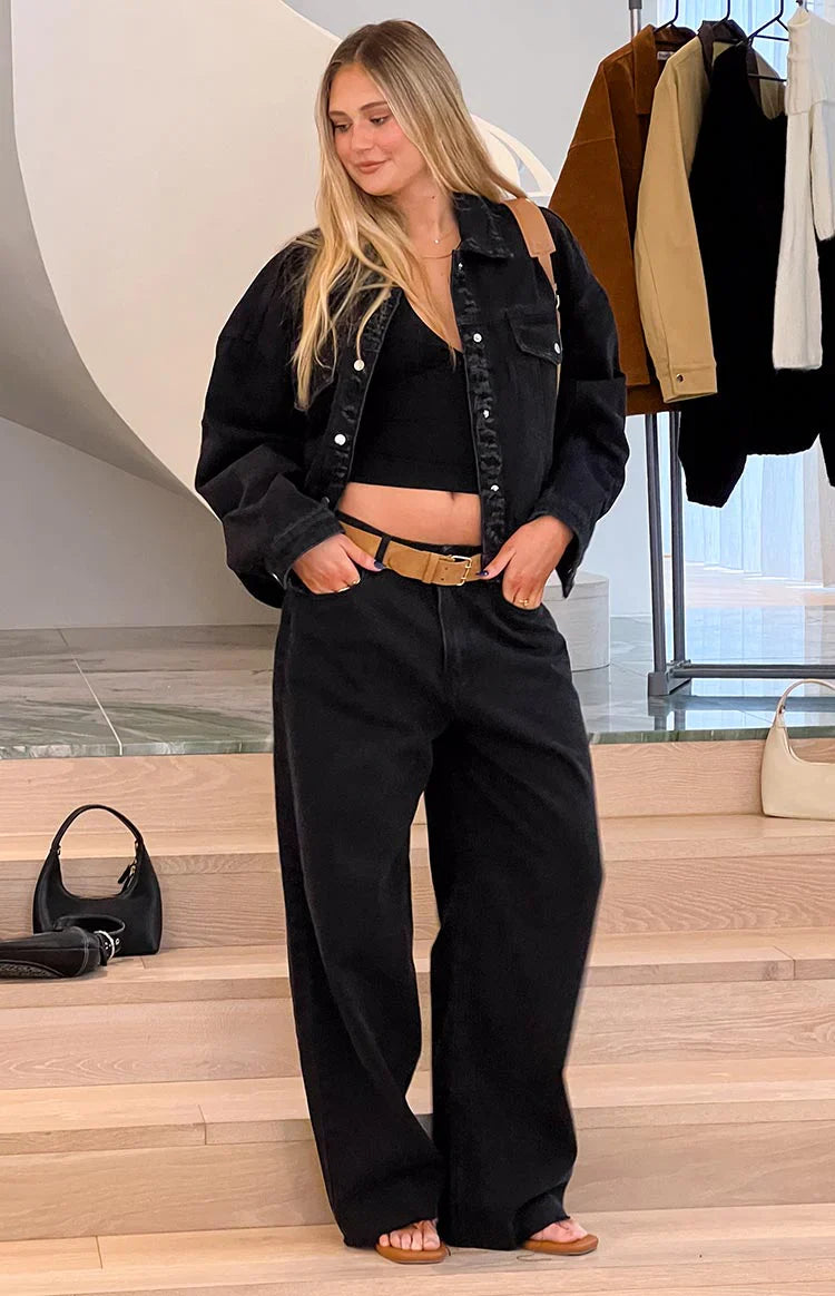 Shes Yours Black Wide Leg Boyfriend Jeans