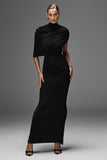 Glitz Black High Neck Maxi Dress With Cape Sleeve and Ruched Detail