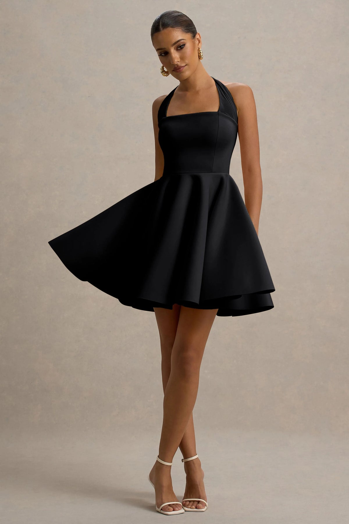 Peggy Black Halter Neck Skater Mini Dress