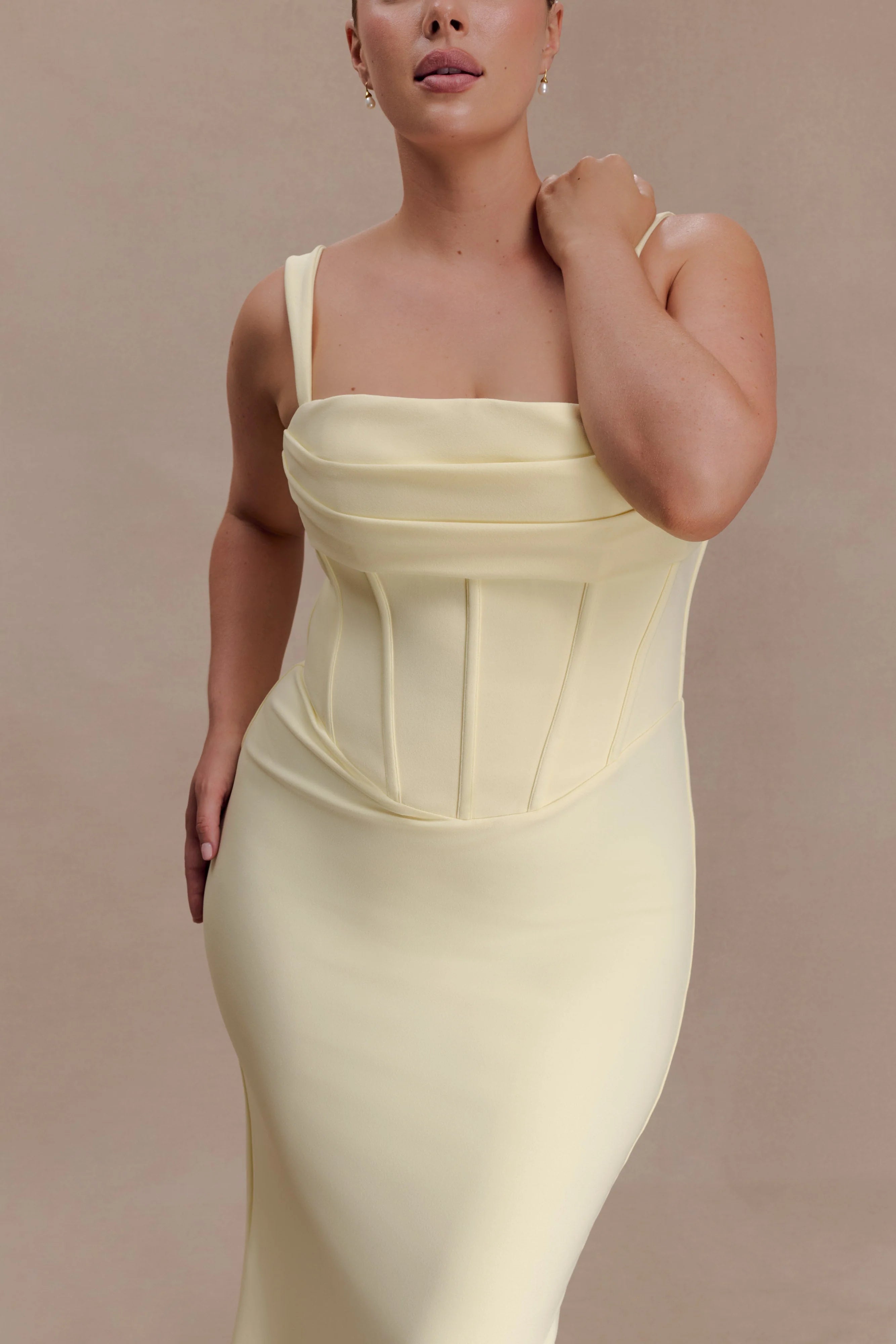 Luella Crepe Corset Maxi Dress Lemon