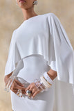 Prislia White Round Neck Mini Dress With Cape