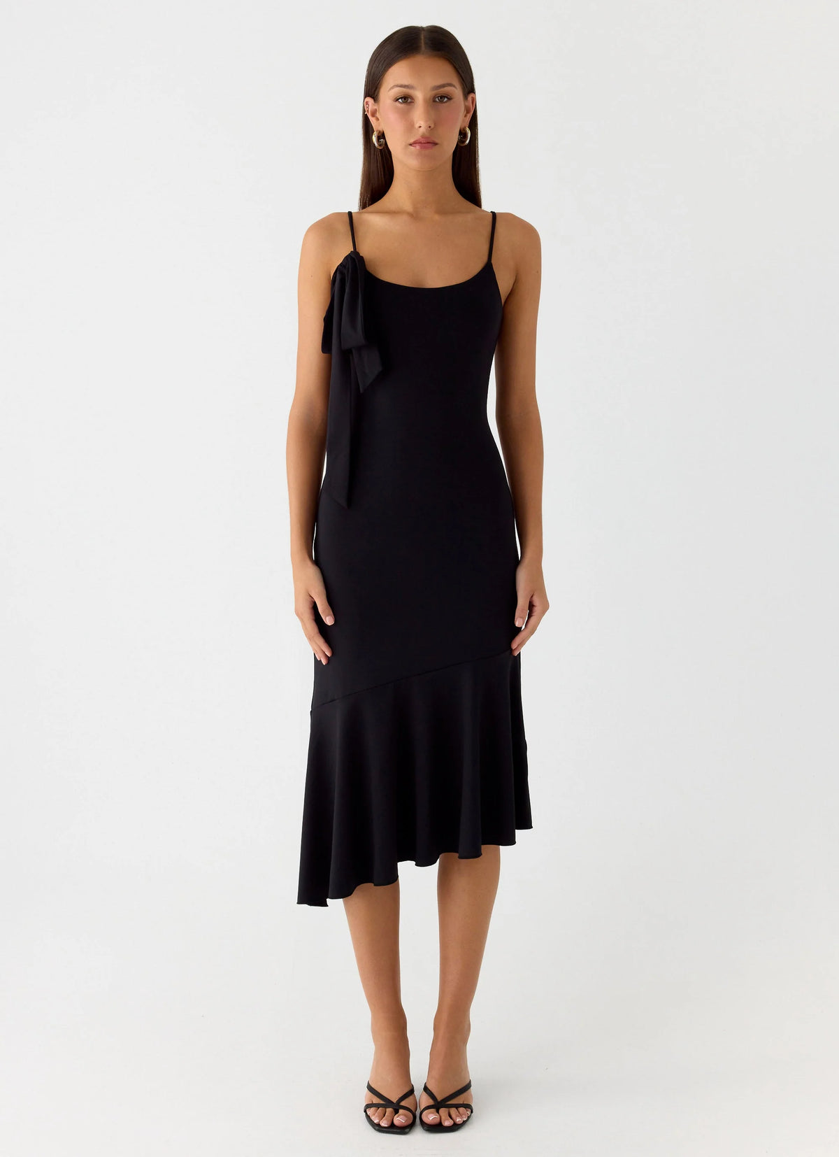 Tranquility Asymmetric Midi Dress Black