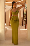 Rosita Khaki Ruched Maxi Skirt