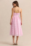 Gloriana Pink Lace Sweetheart Neck Midi Dress