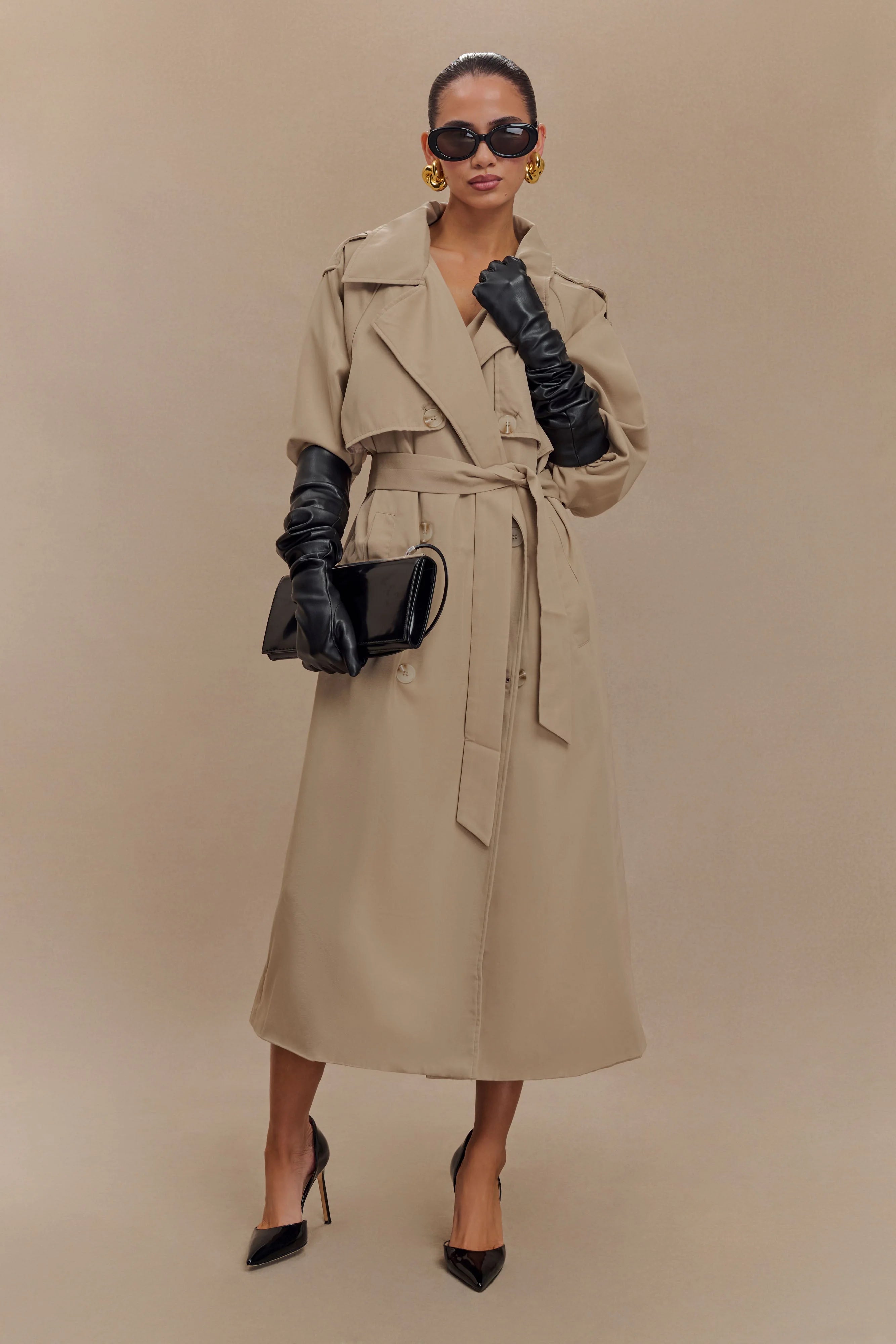 Jasper Faux Leather Elbow Length Gloves Black