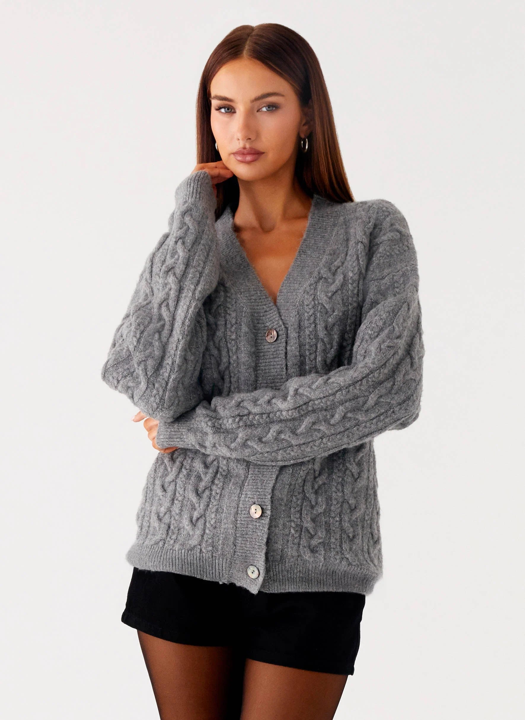 Frawley Cable Knit Cardigan Grey