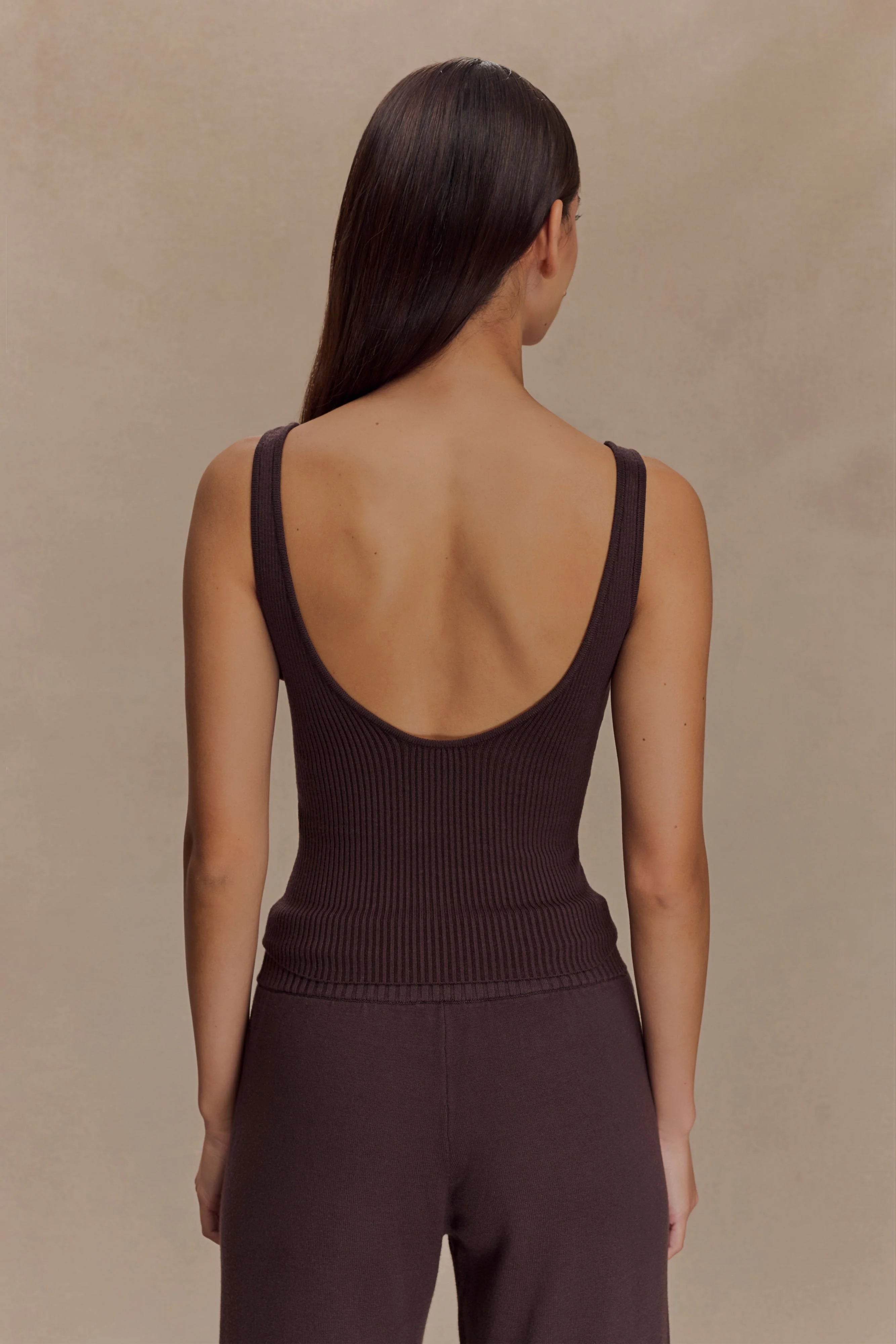 Natalya Ribbed Knit Cami Top Dark Chocolate
