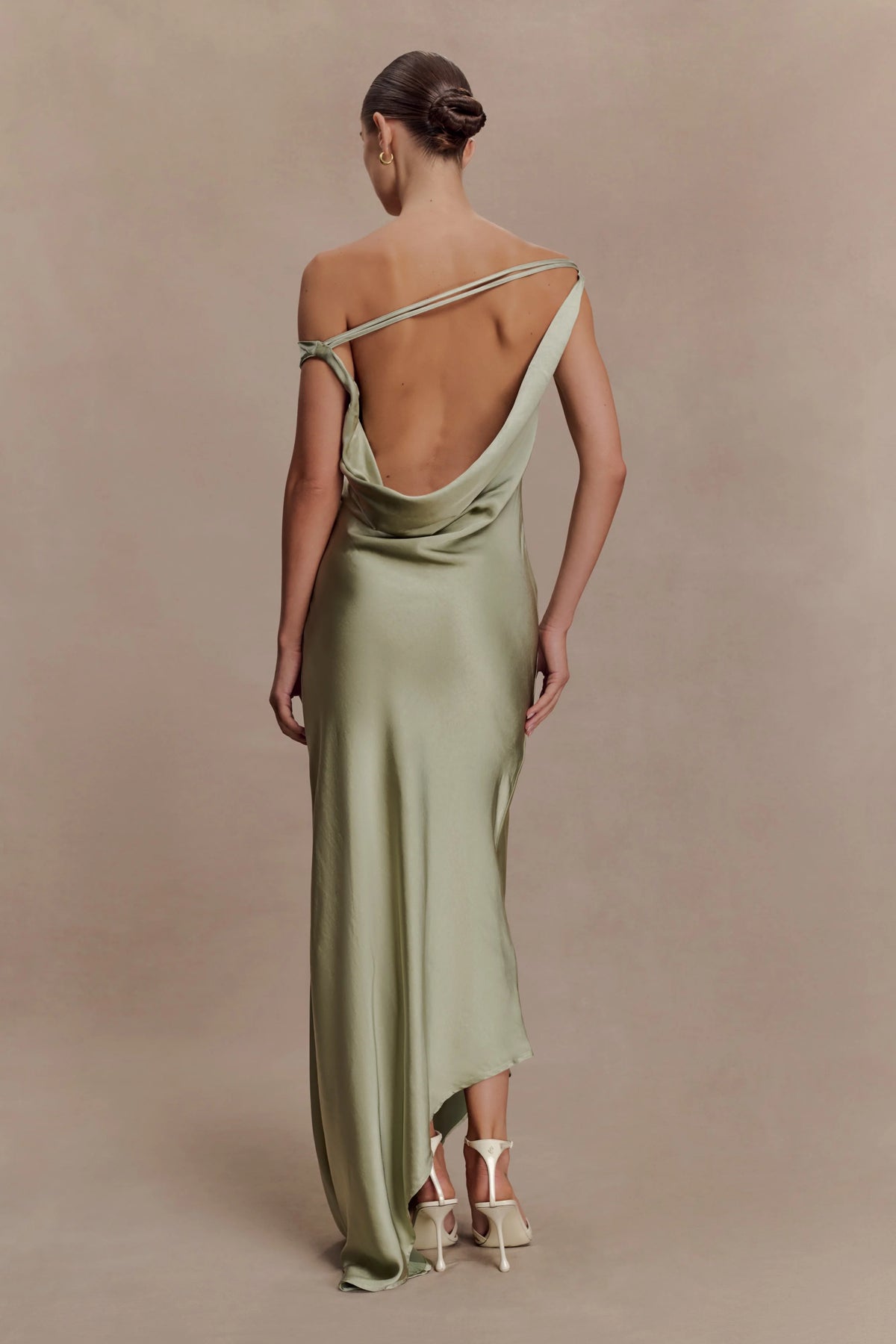 Yvette Slip Maxi Dress With Asymmetrical Hem Sage