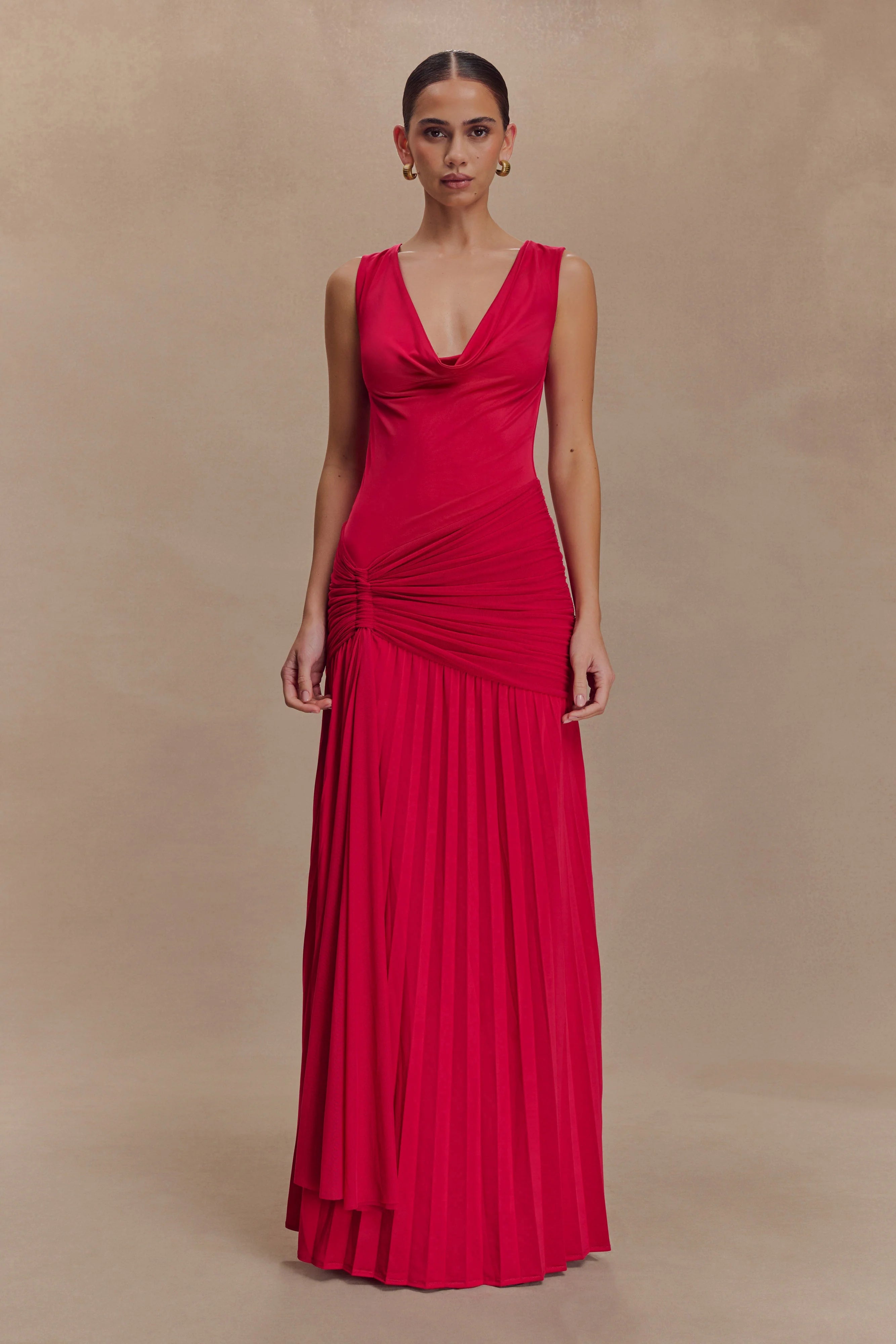 Dania Cowl Neck Slinky Maxi Dress Fuchsia Pink