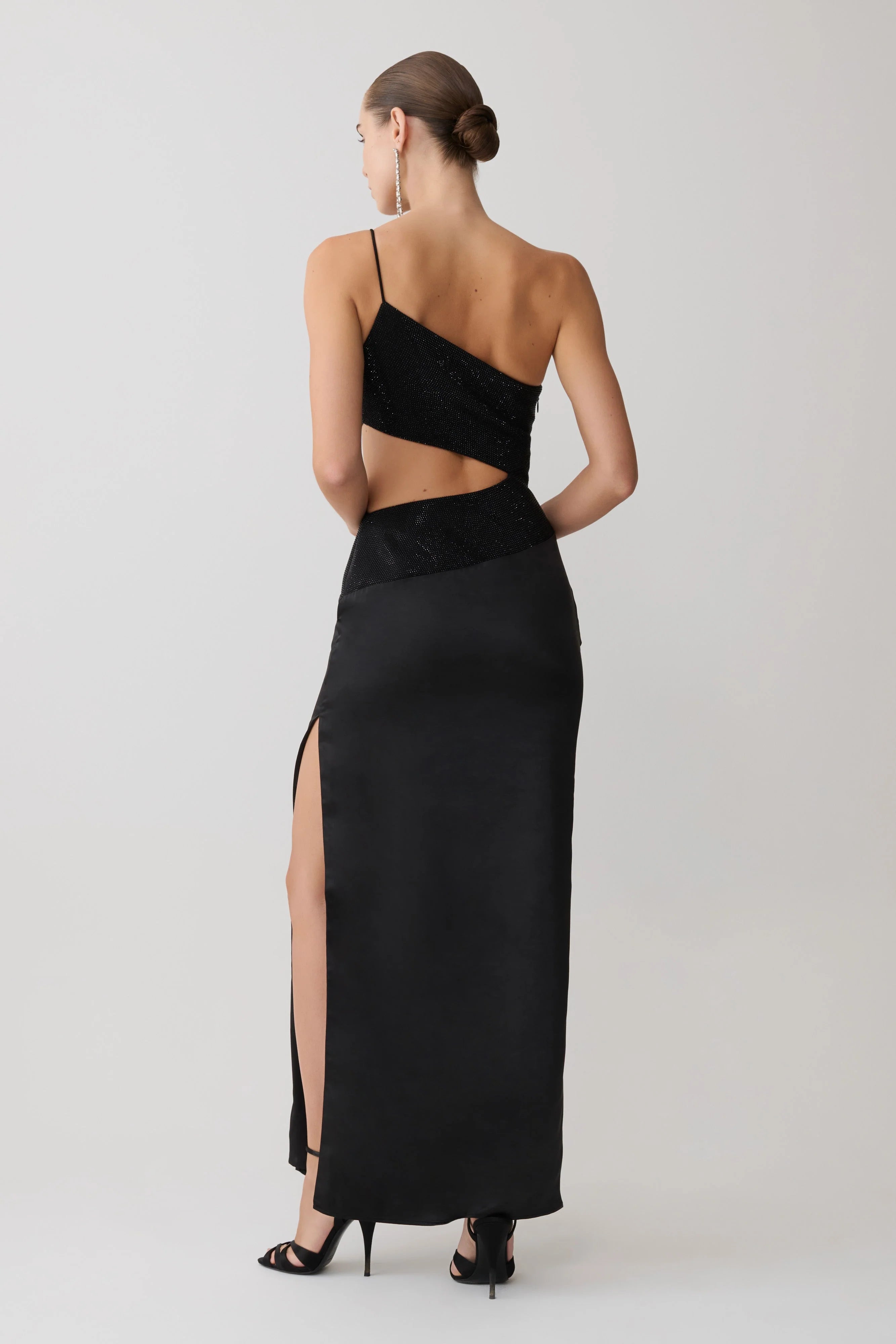 Athena One Shoulder Diamante Maxi Dress Black