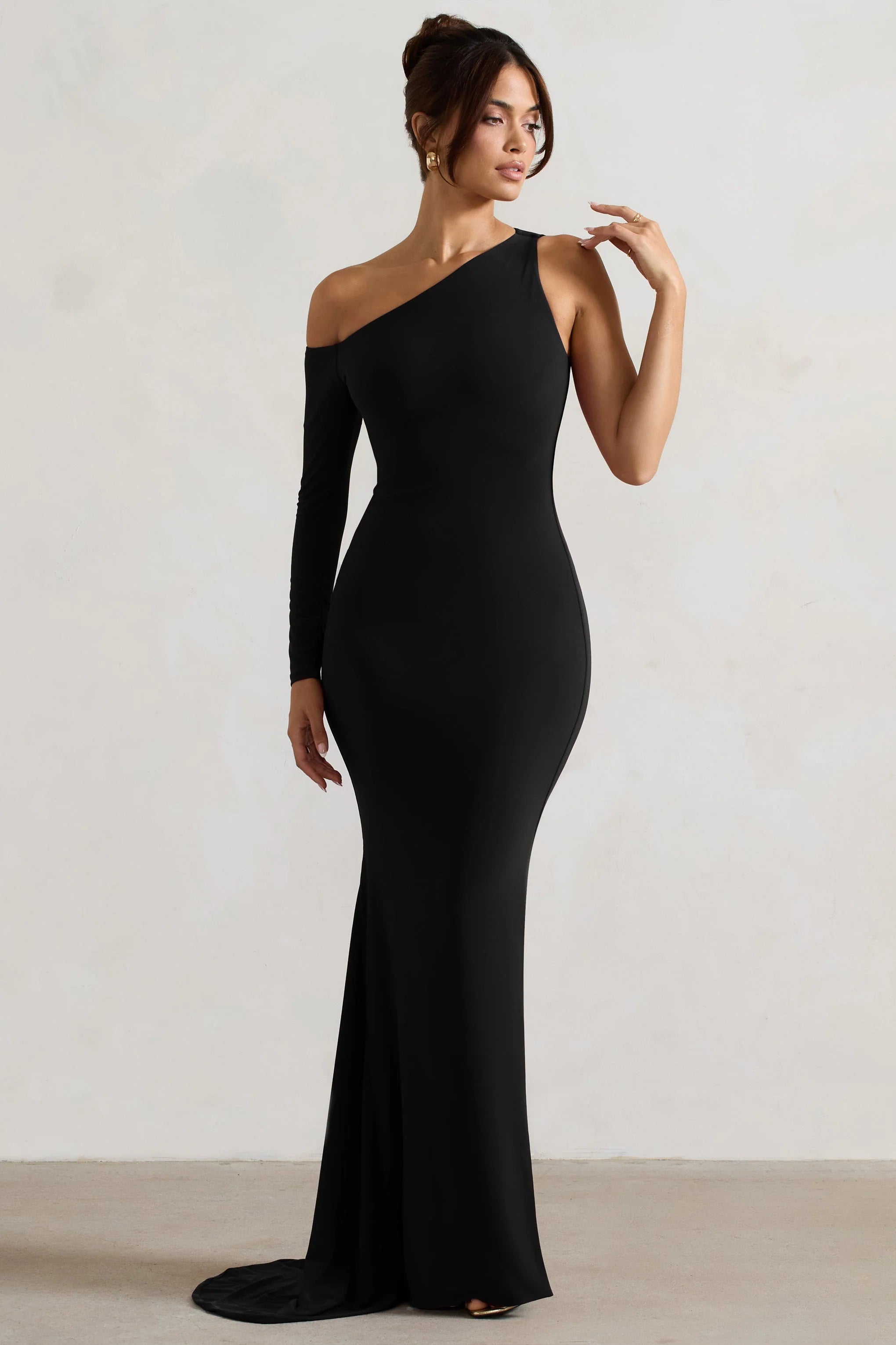 Contradiction Black One Sleeve Asymmetric Maxi Dress