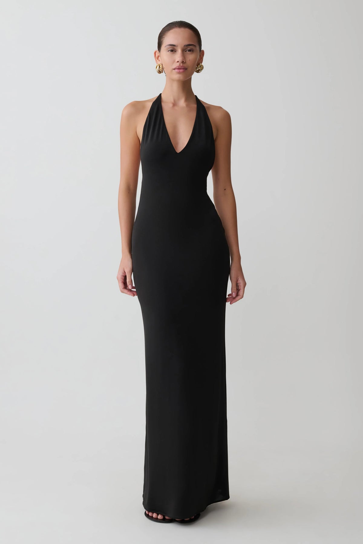 Hana Slinky Plunge Maxi Dress Black