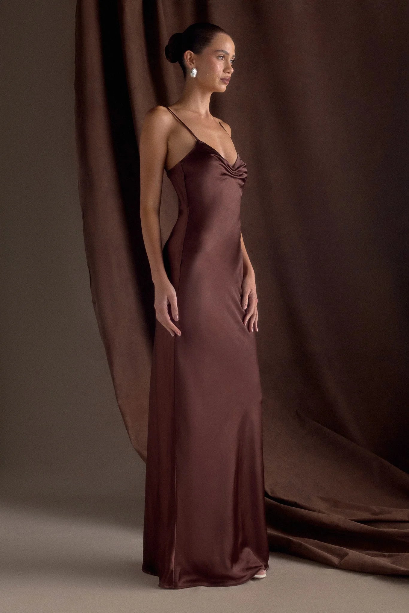 Lilly Sweetheart Satin Maxi Dress Dark Chocolate