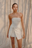 Steph Strapless Linen Mini Dress White