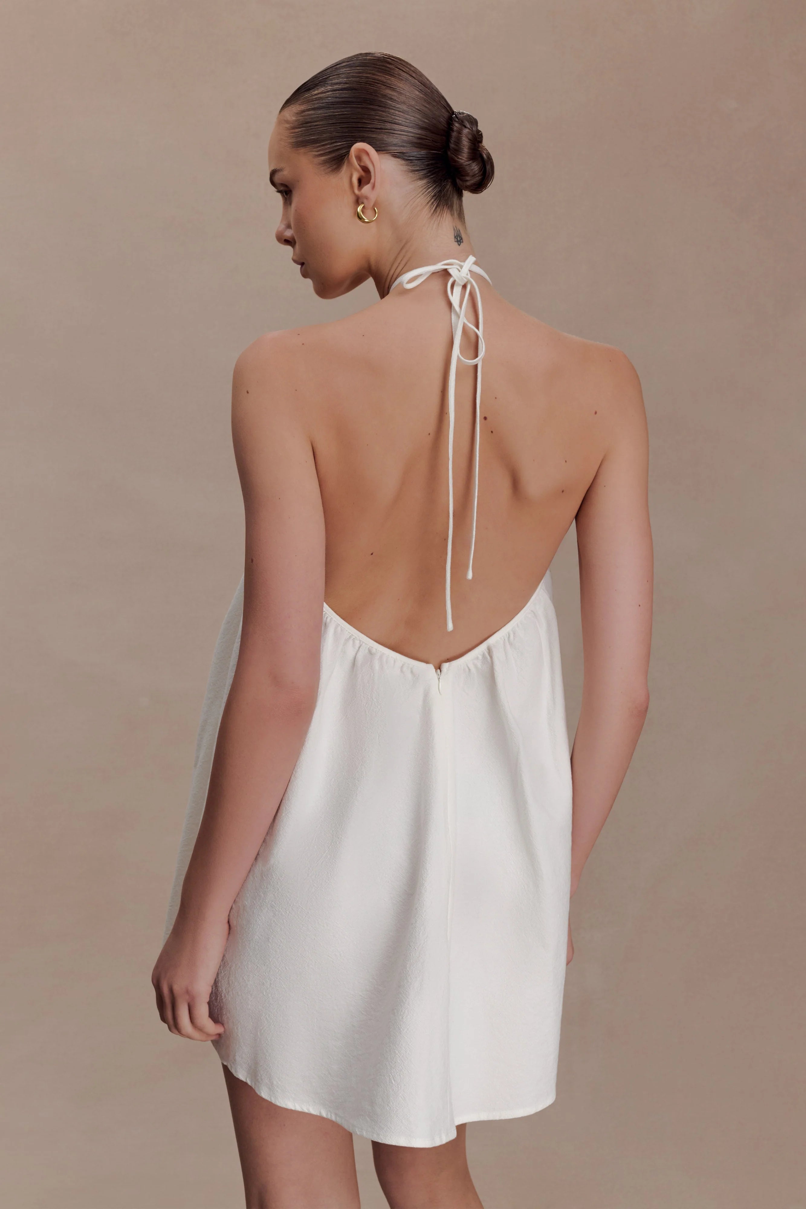 Sonja Keyhole Halter Cotton Mini Dress White