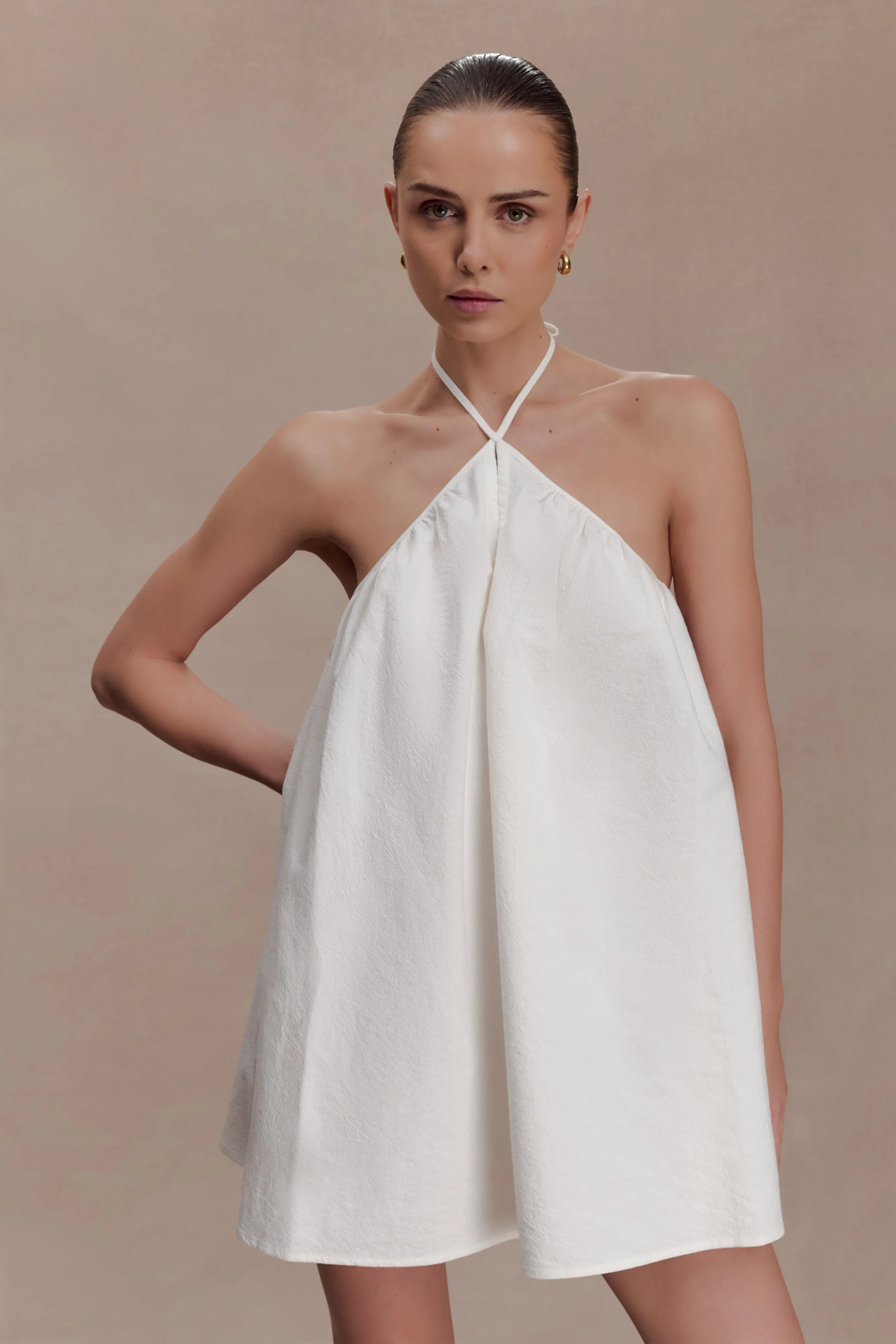 Sonja Keyhole Halter Cotton Mini Dress White