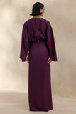 Delphina Plum Satin Maxi Dress With Gathered And Knot Detail