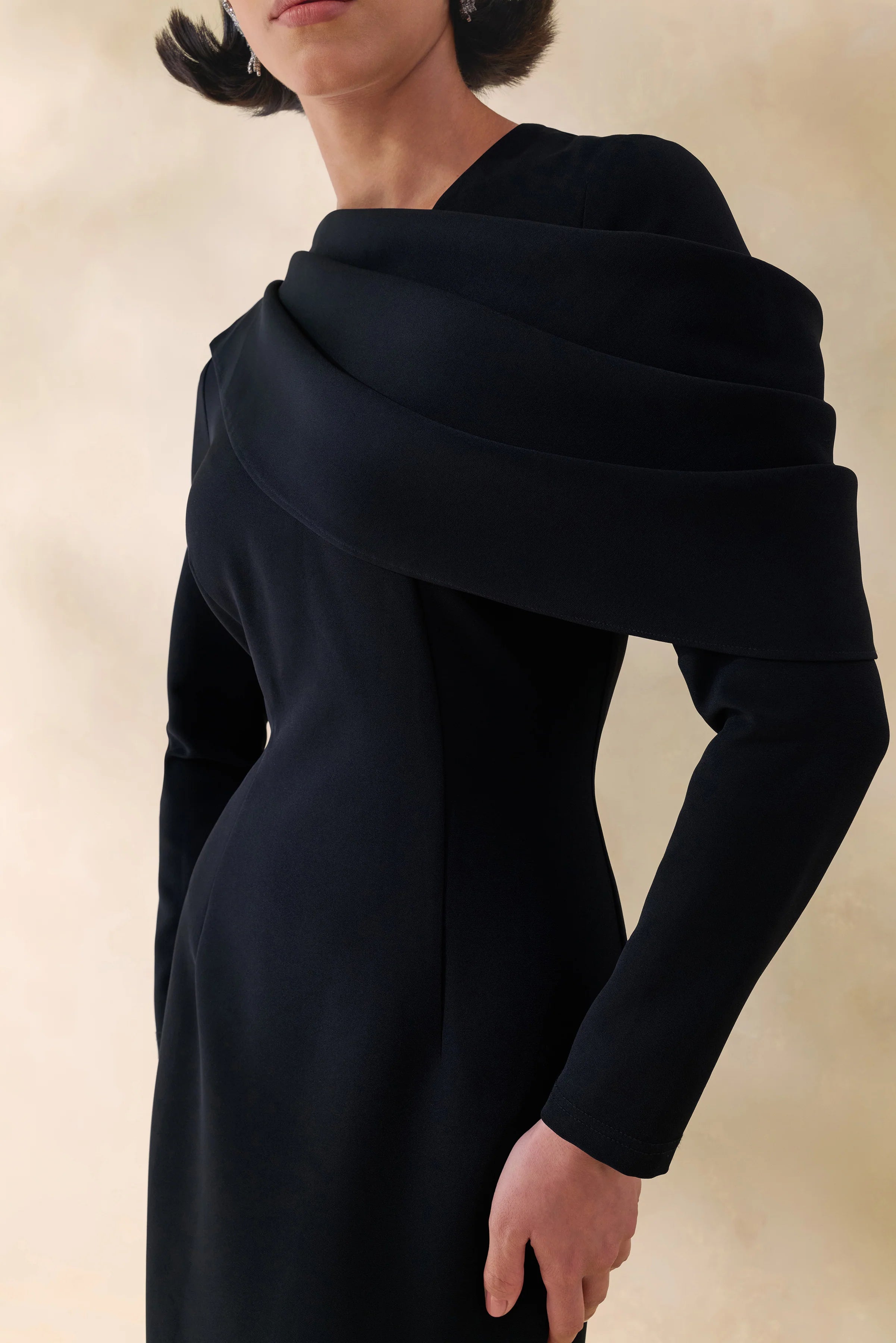 Heliora Black V Neck Maxi Dress With Sash And Draped Detail
