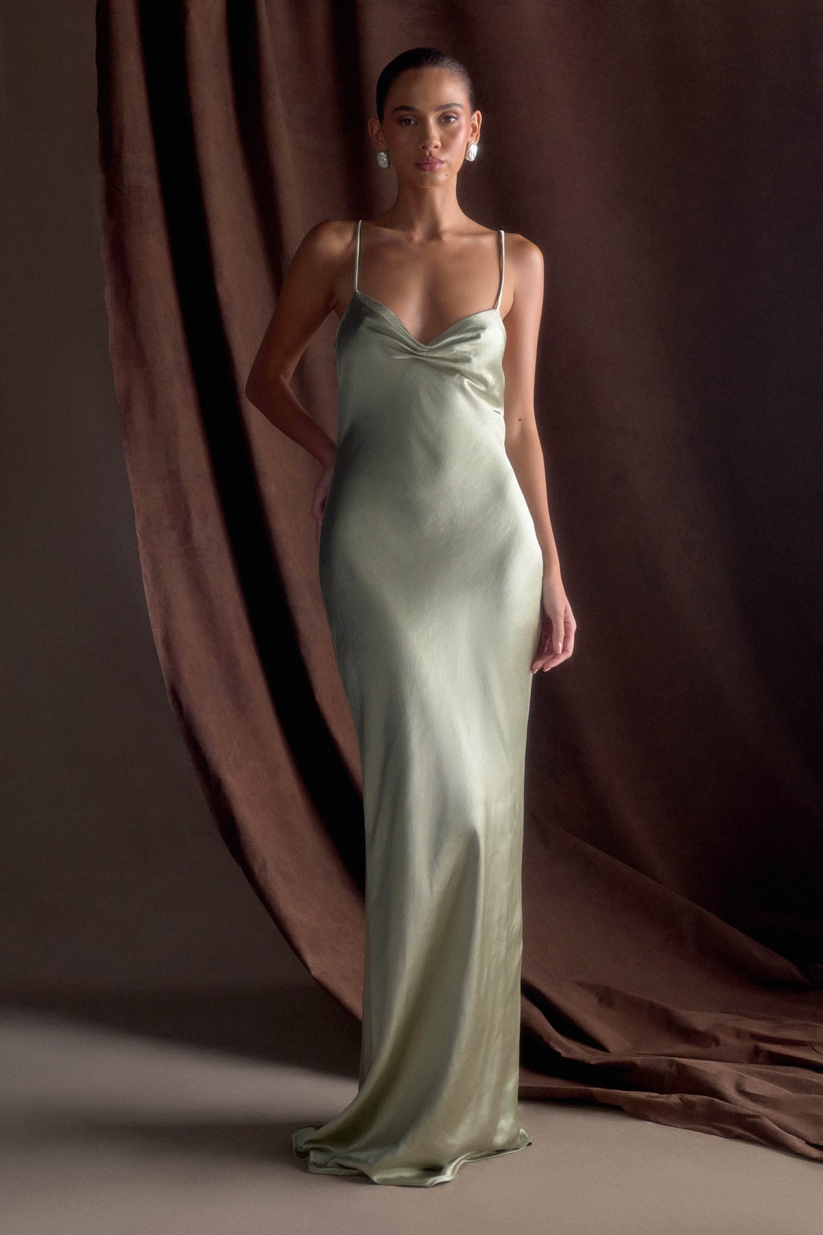 Lilly Sweetheart Satin Maxi Dress Sage