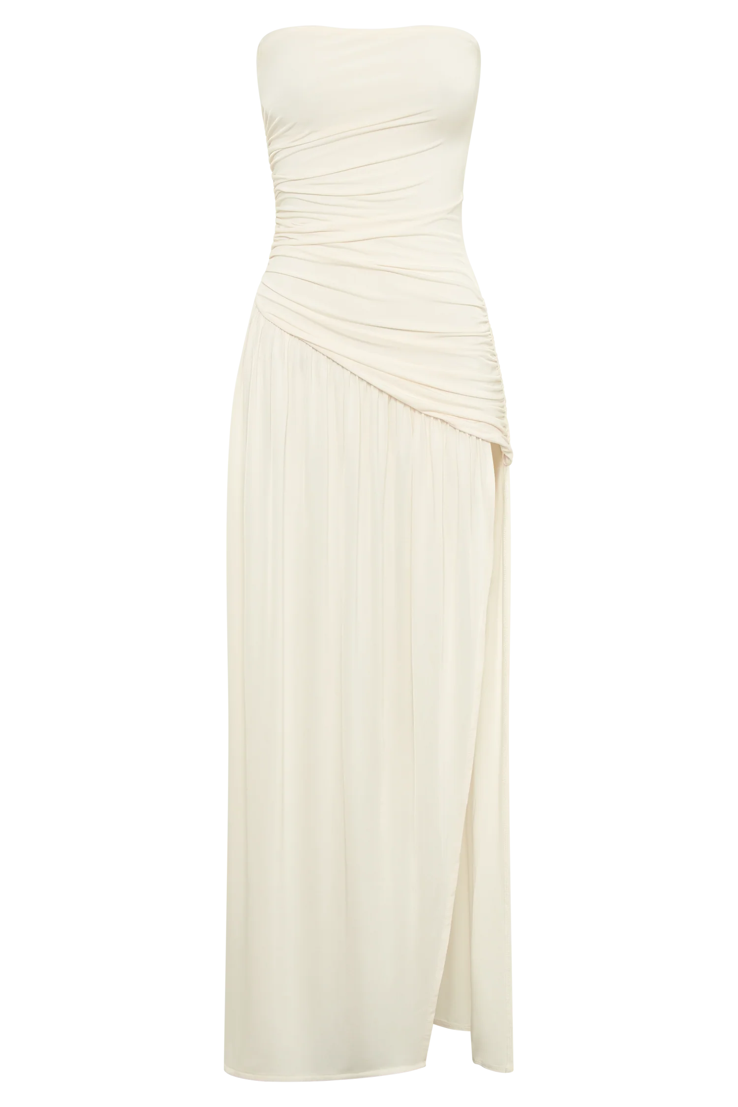 Bex Strapless Slinky Maxi Dress With Split Ivory