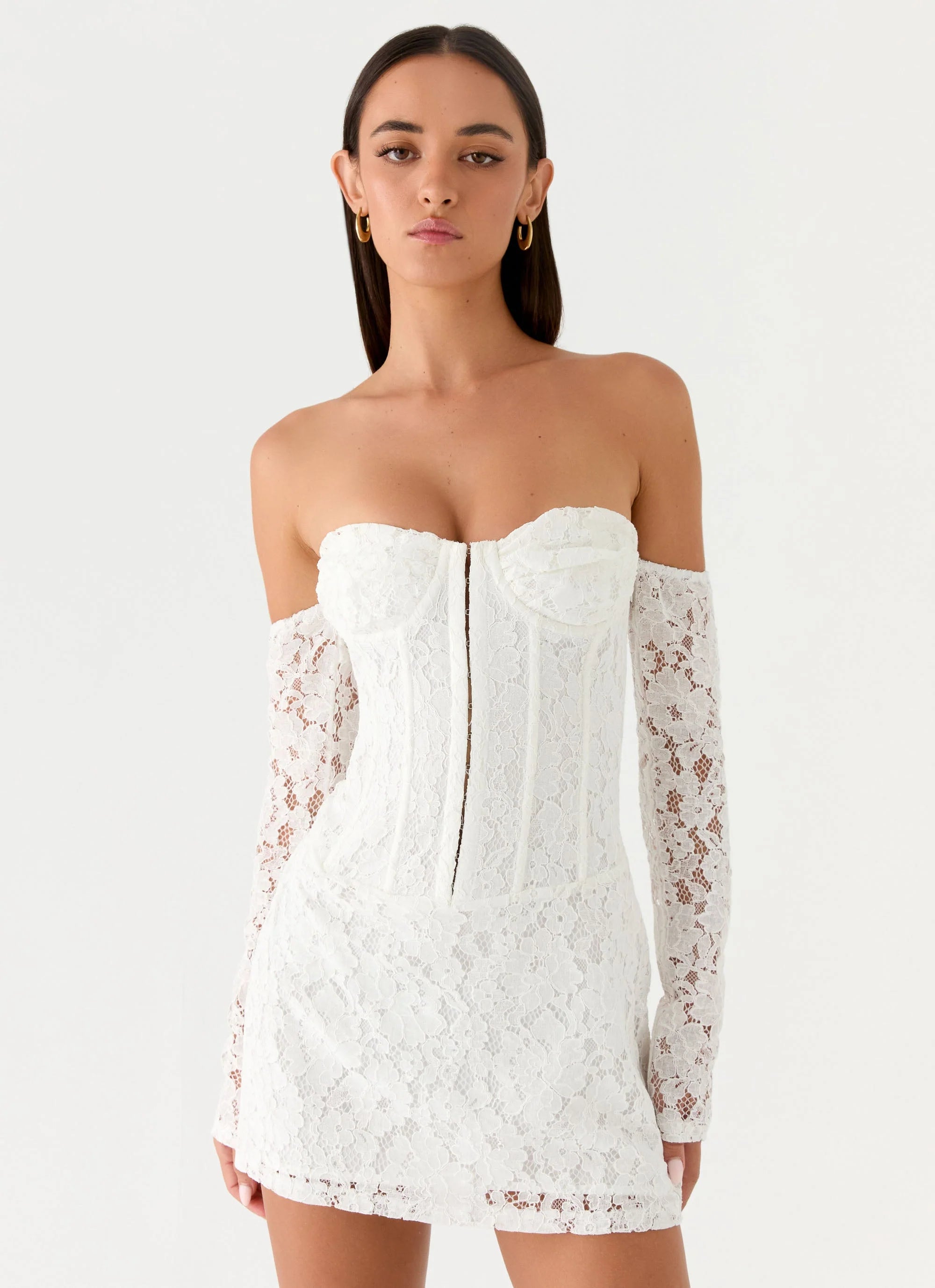 Already Know Lace Long Sleeve Mini Dress White