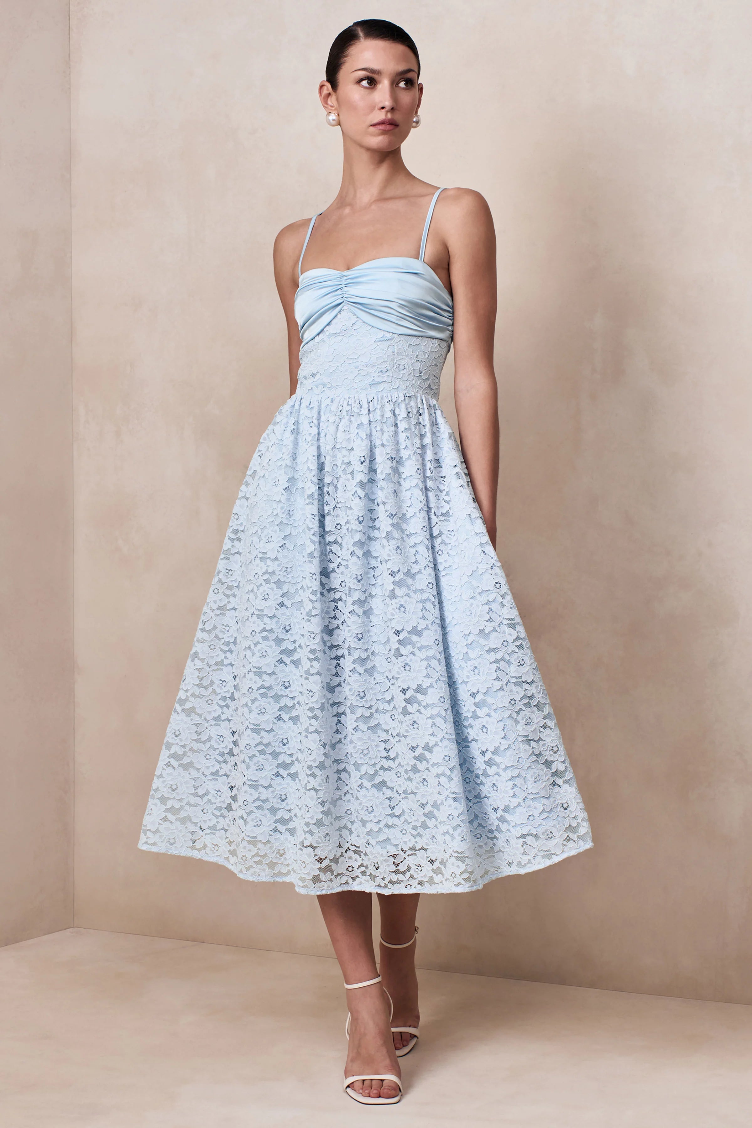 Gloriana Powder Blue Lace Sweetheart Neck Midi Dress