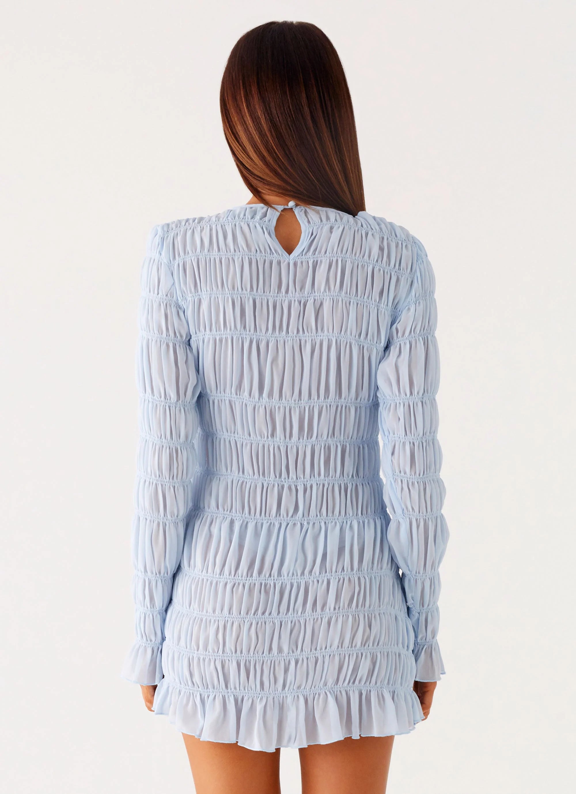 Jasy Long Sleeve Mini Dress Sky Blue