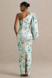 Kellis Green Floral Print Asymmetric Maxi Dress With Balloon Sleeve