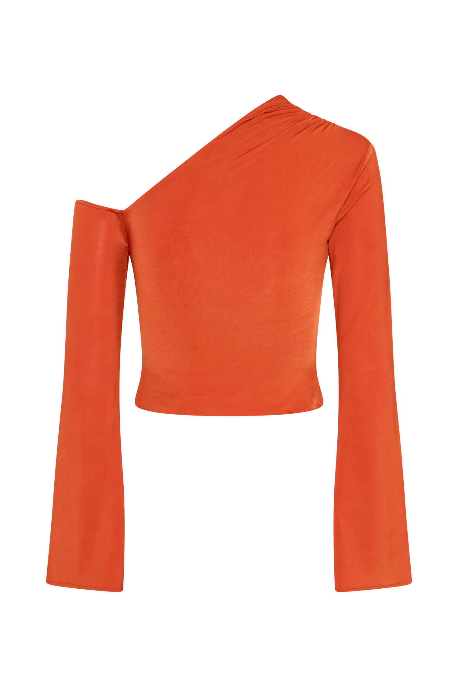 Ainsley Asymmetrical Long Sleeve Top With Floral Hardware Burnt Orange