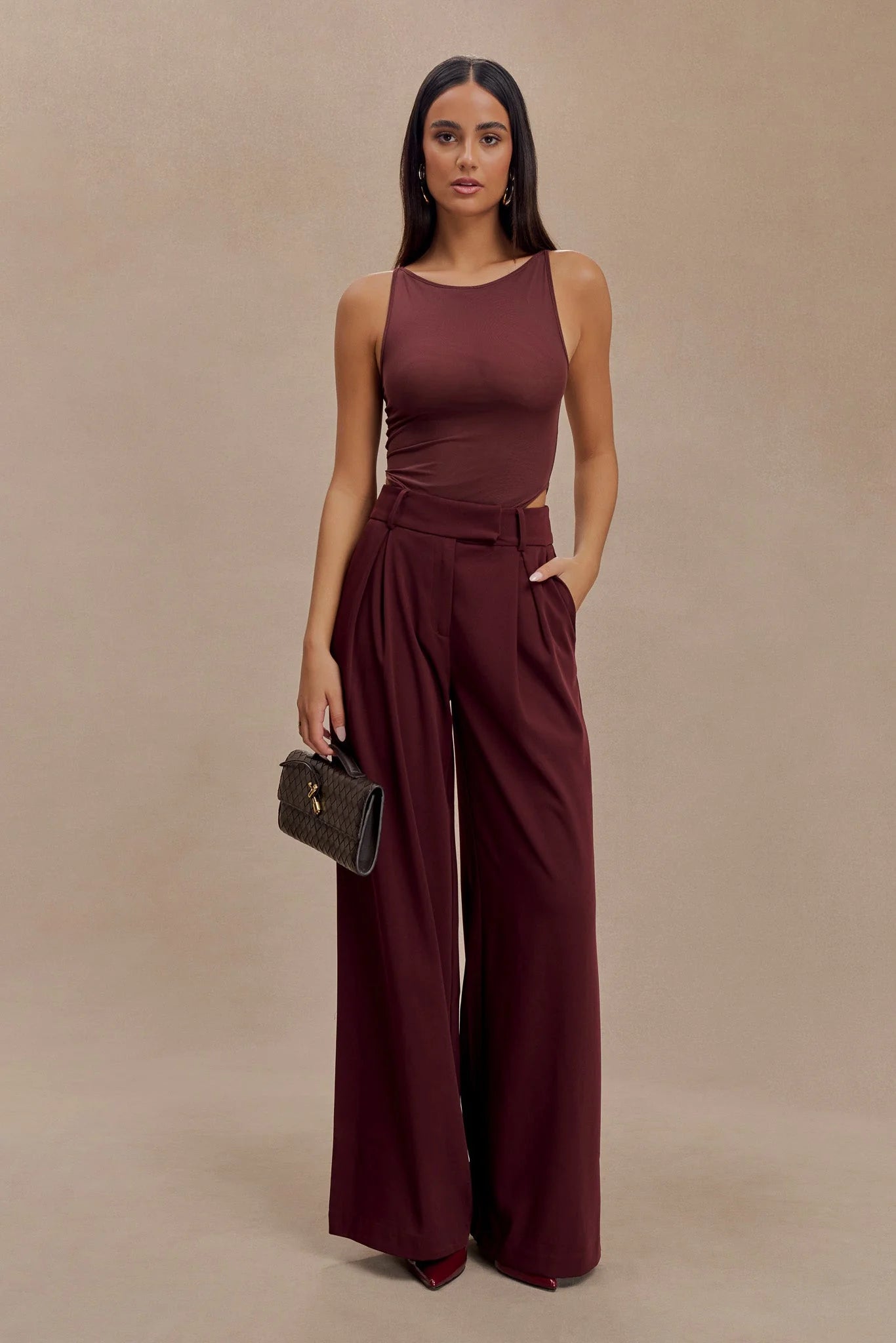 Jacqueline Pleated Wide Leg Pants Mahogany